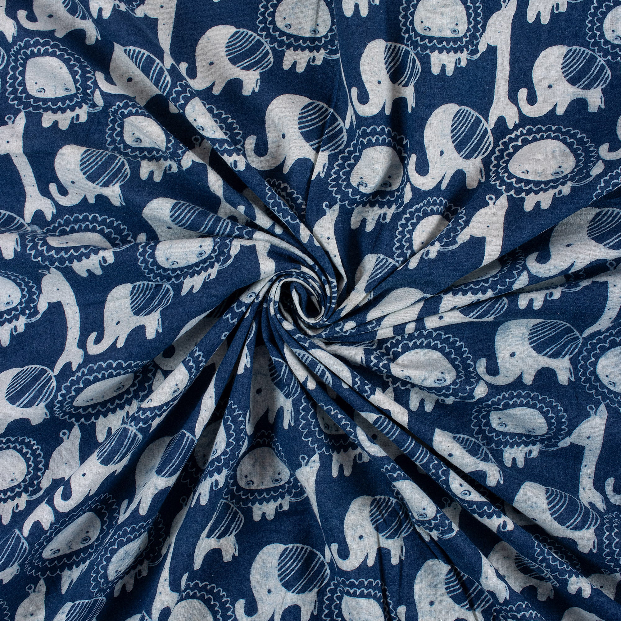 Animal Cotton Indigo Hand Block Printed Fabric - Image 2