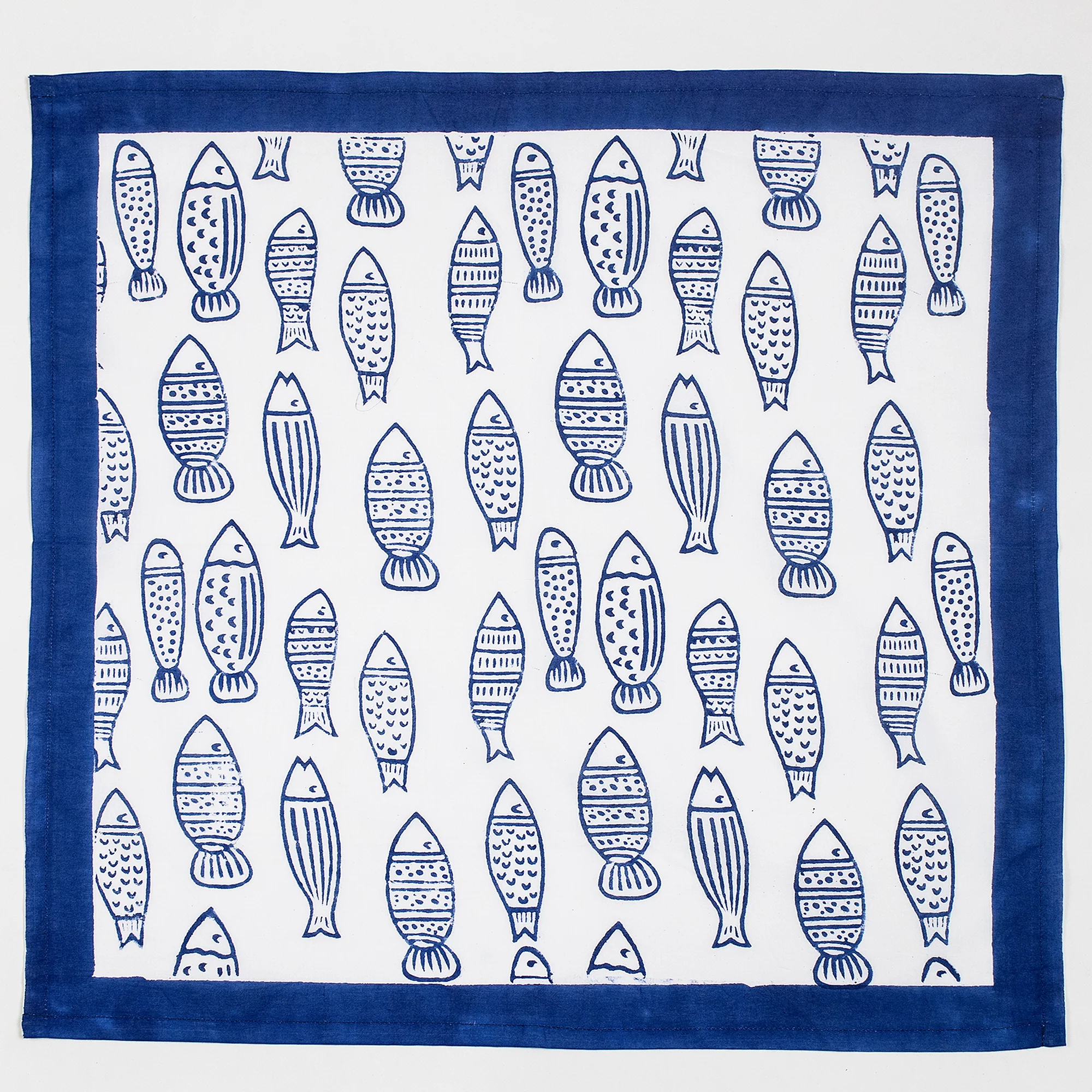 Animal Hand Block Fish Print Cotton Napkin Cloth - Image 3
