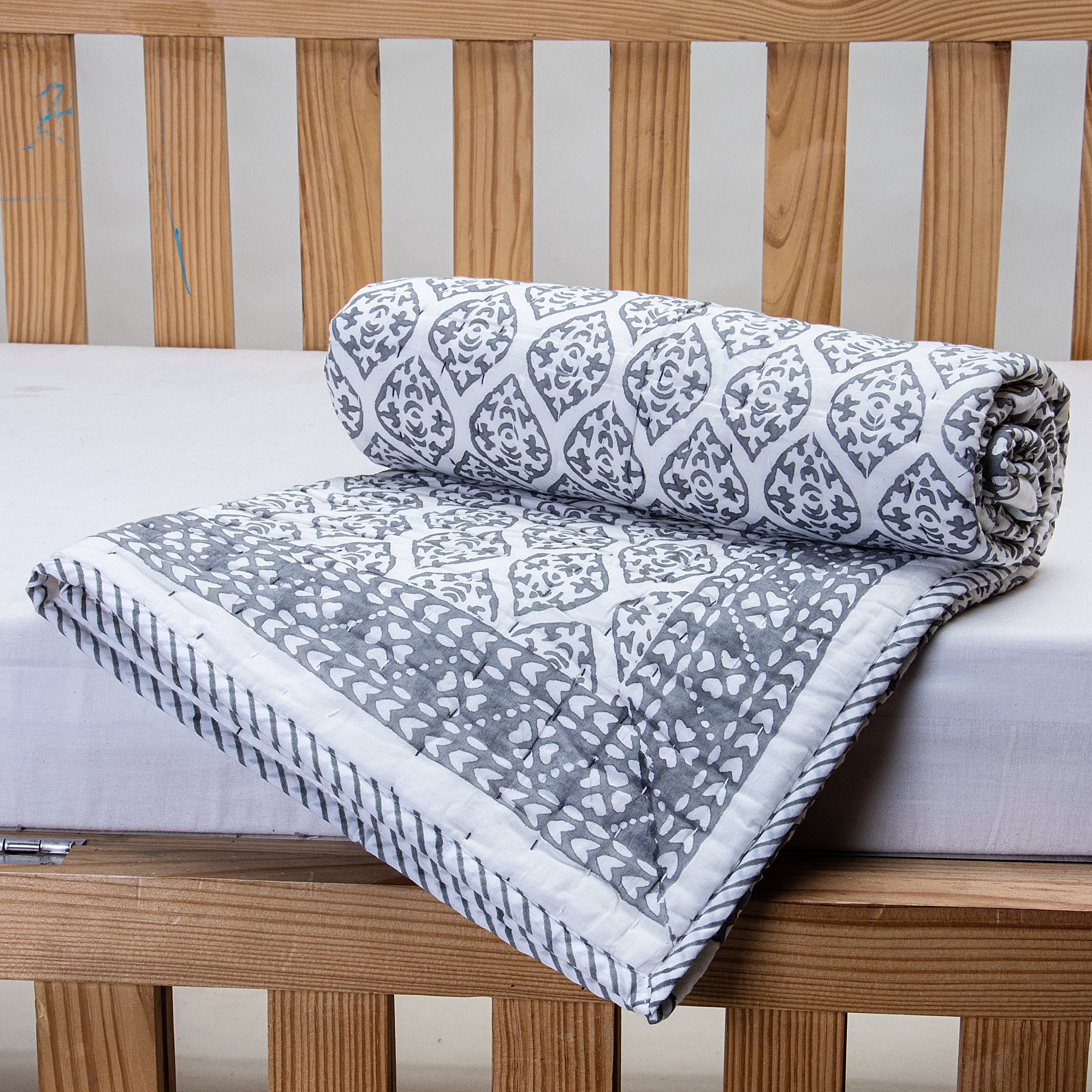 Breathable Geometrical Design Handblock printed Cotton Baby Quilt - Image 5