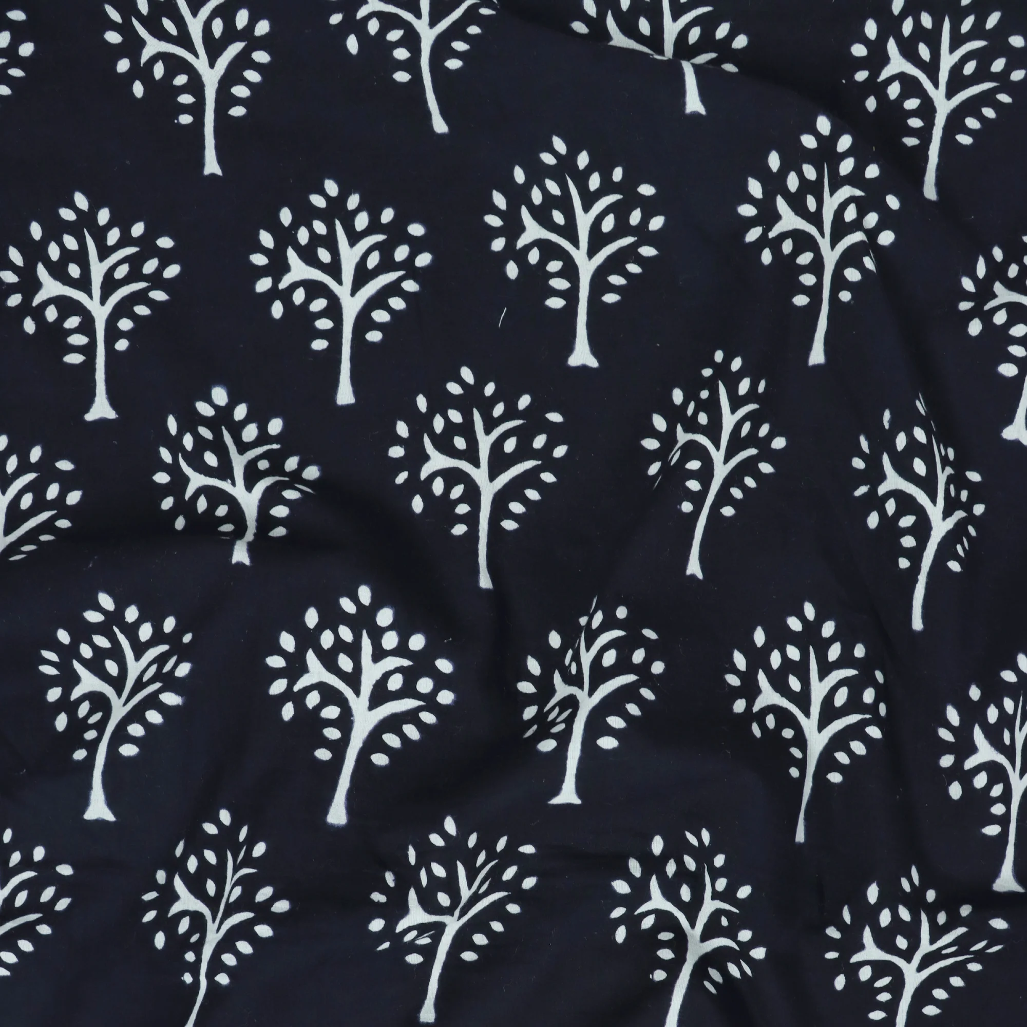 Hand Blocked Tree Print Black Cotton Fabric By Yard - Image 3