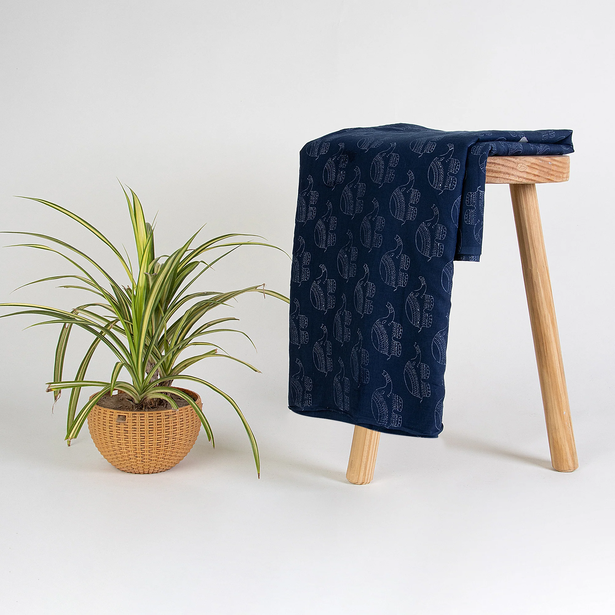 Animal Print Hand Blocked Indian Indigo Blue Cotton Dress Fabrics - Image 4
