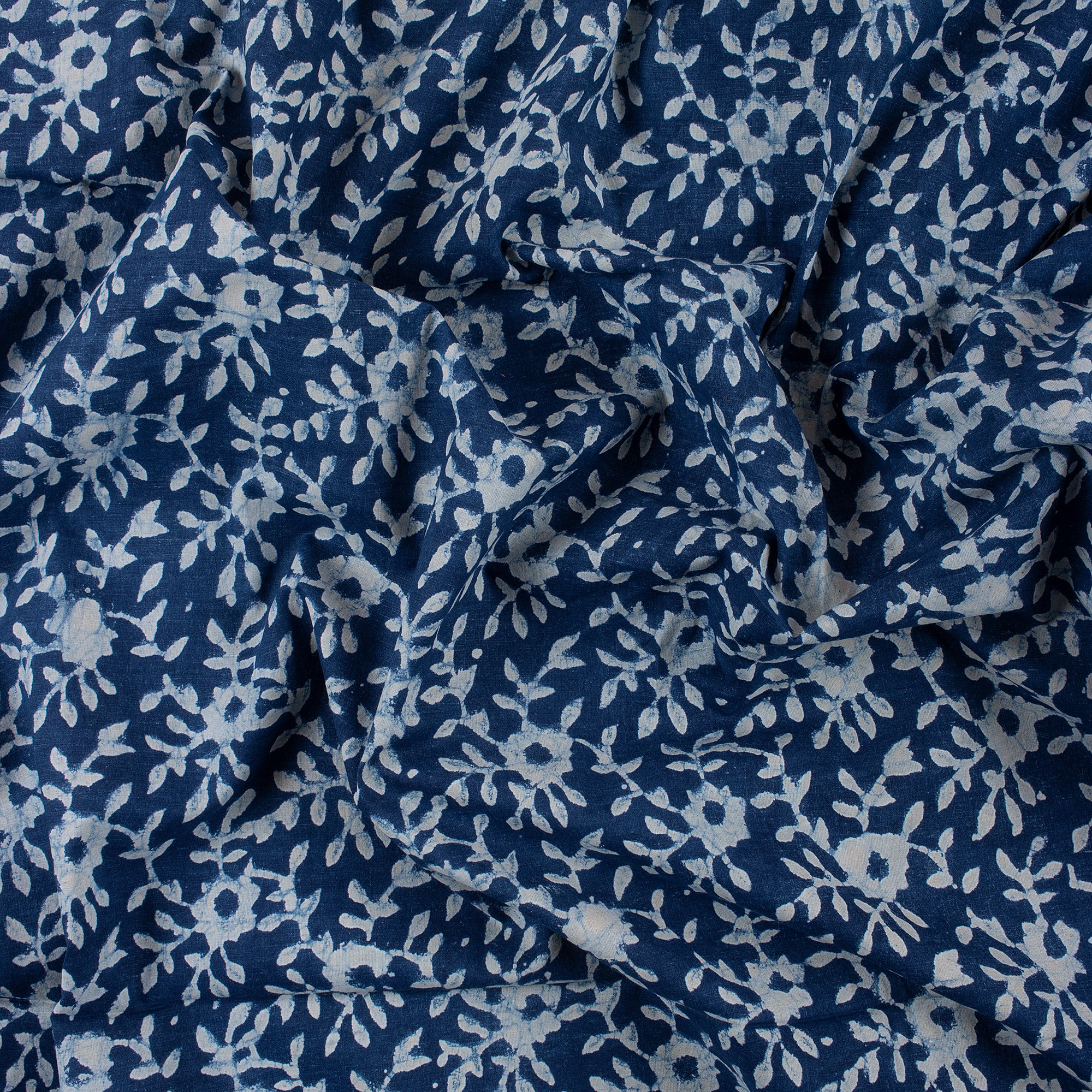 Jaipuri Floral Printed Shibori Indigo Blue Women's Clothing Fabric - Image 3