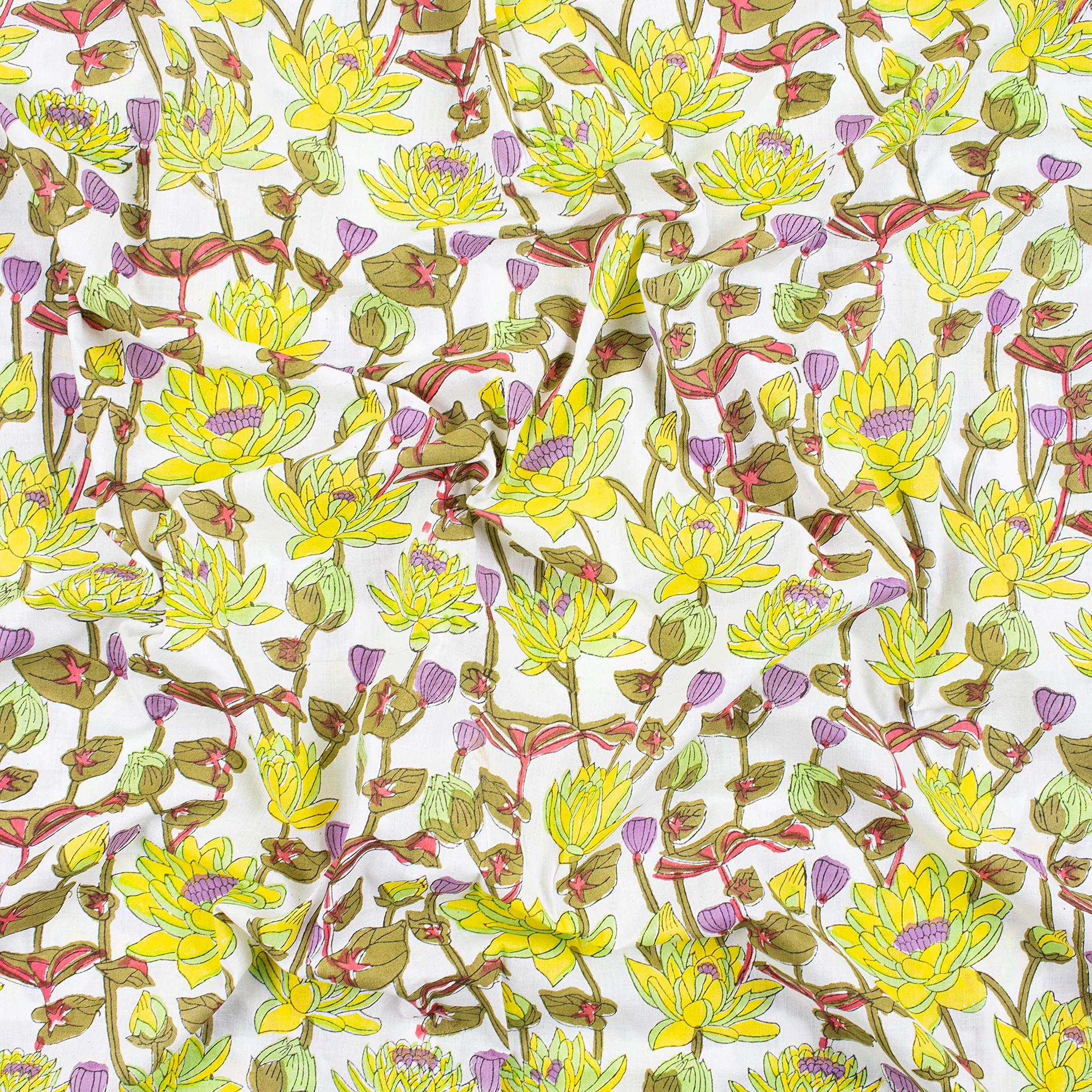 Beautiful Floral Hand Block Printed Cotton Fabric - Image 2