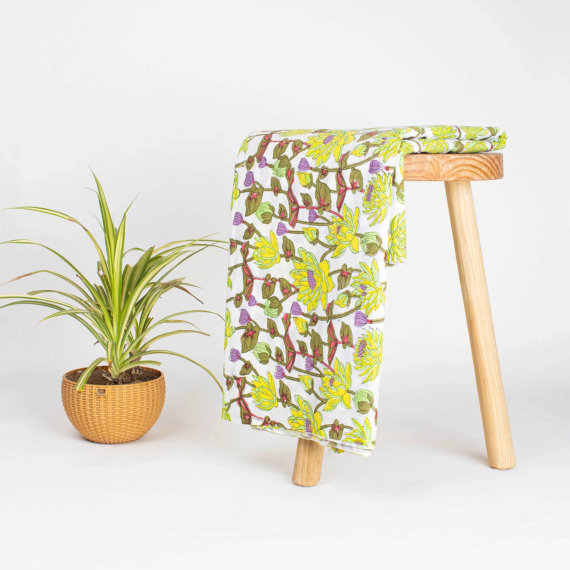 Beautiful Floral Hand Block Printed Cotton Fabric - Image 5