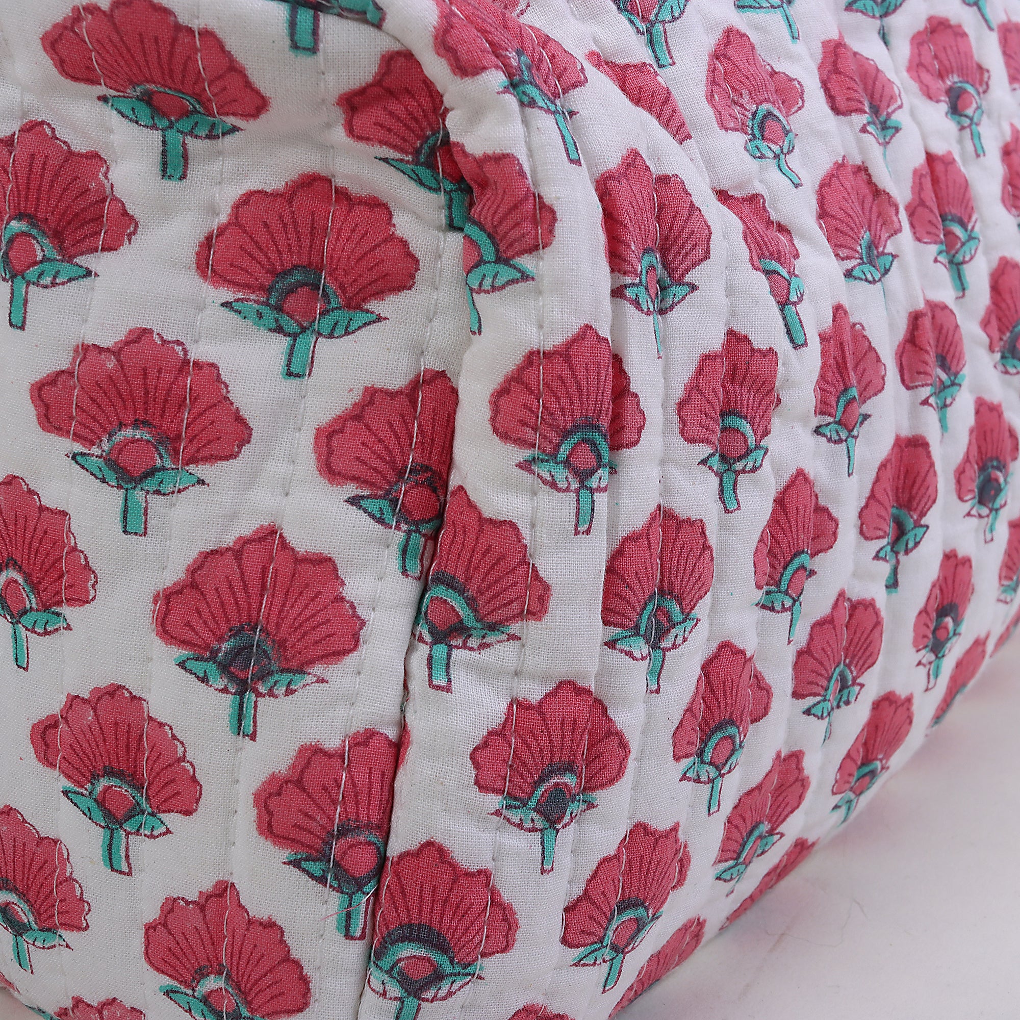 Decorative Floral Hand Printed Cotton Toiletries Bag Set of 3 - Image 5