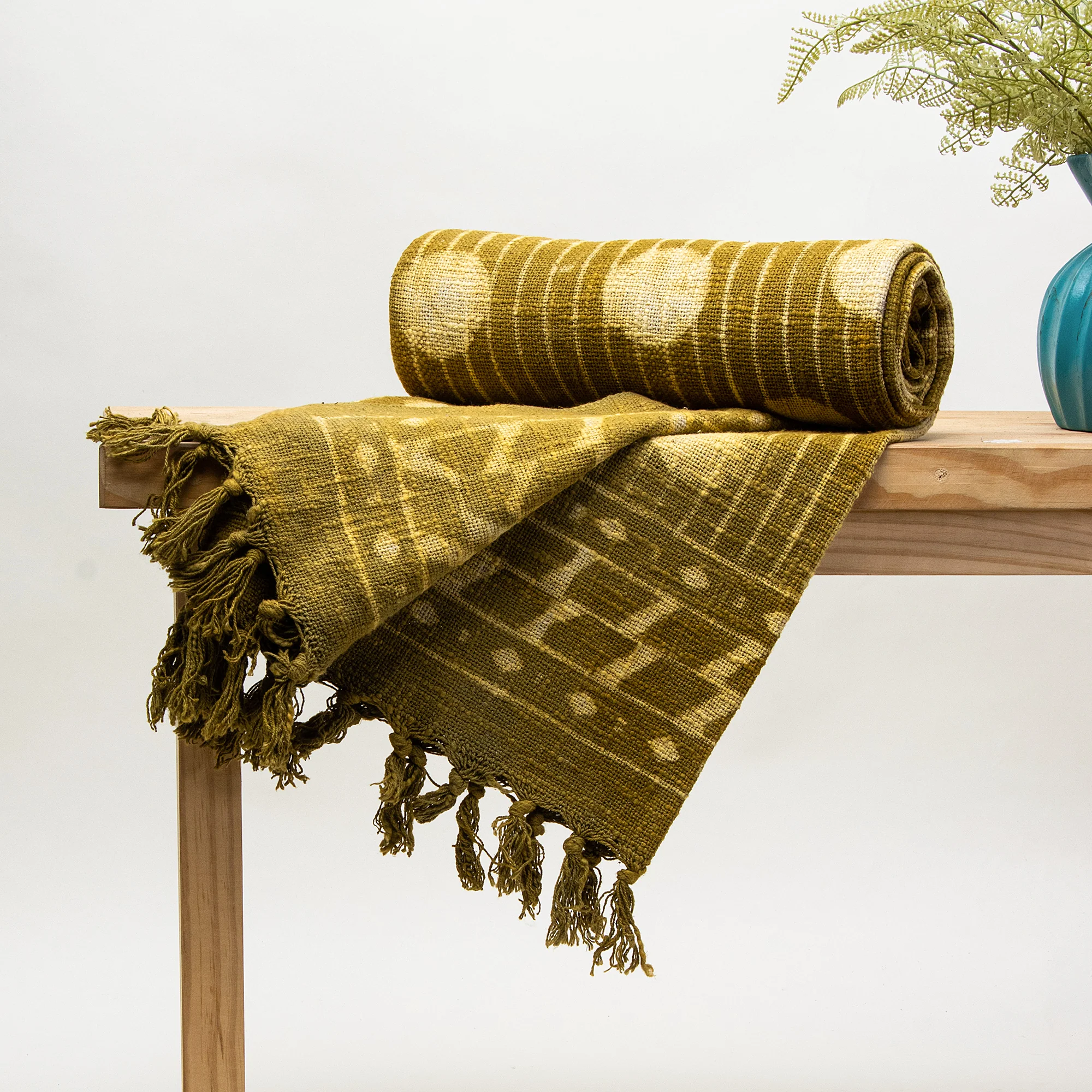 Handcrafted Polka Dots Block Printed Indian Cotton Throw Blanket - Image 2