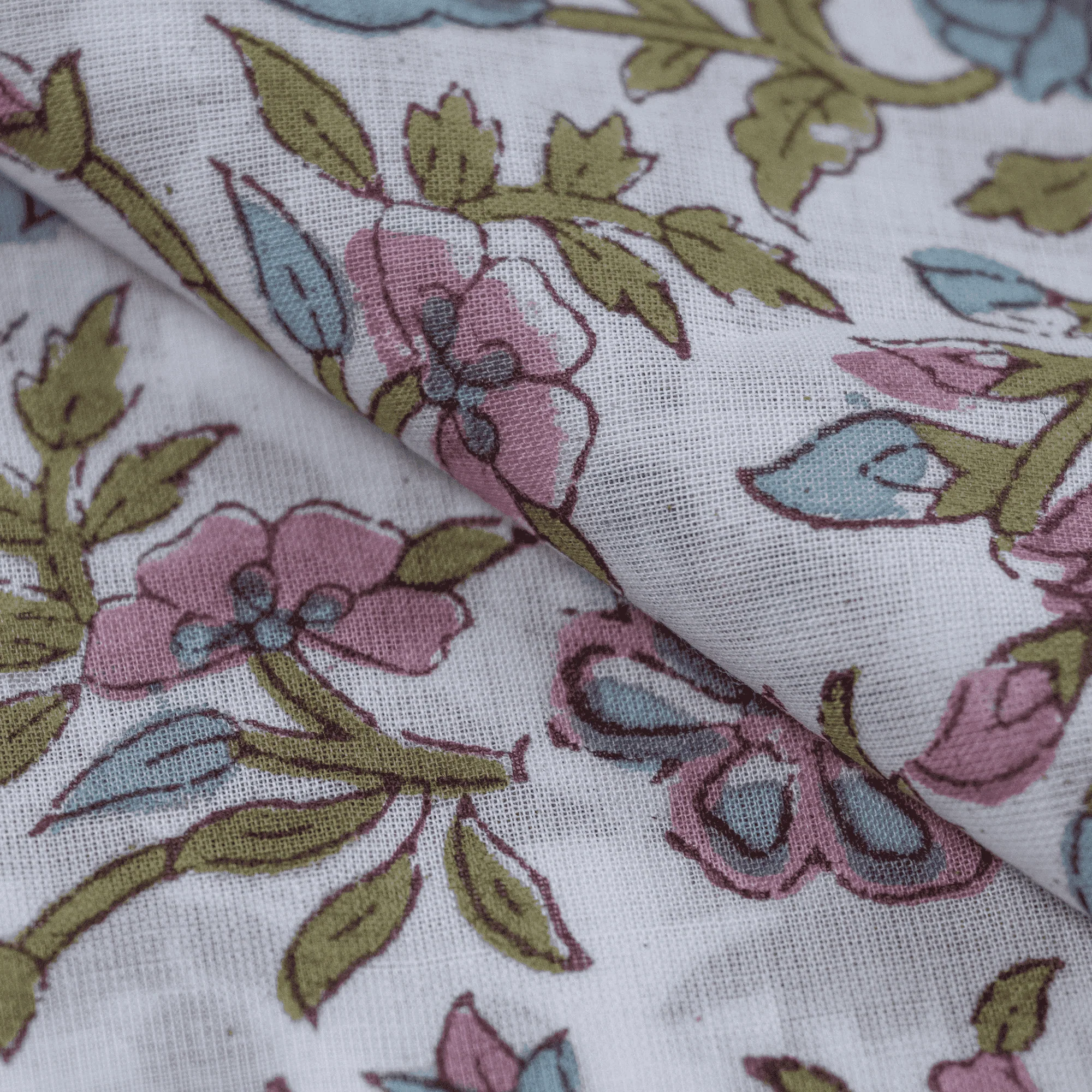 Multicolor Floral Hand Printed Pure Cotton Indian Kurta Fabric Cloth - Image 3