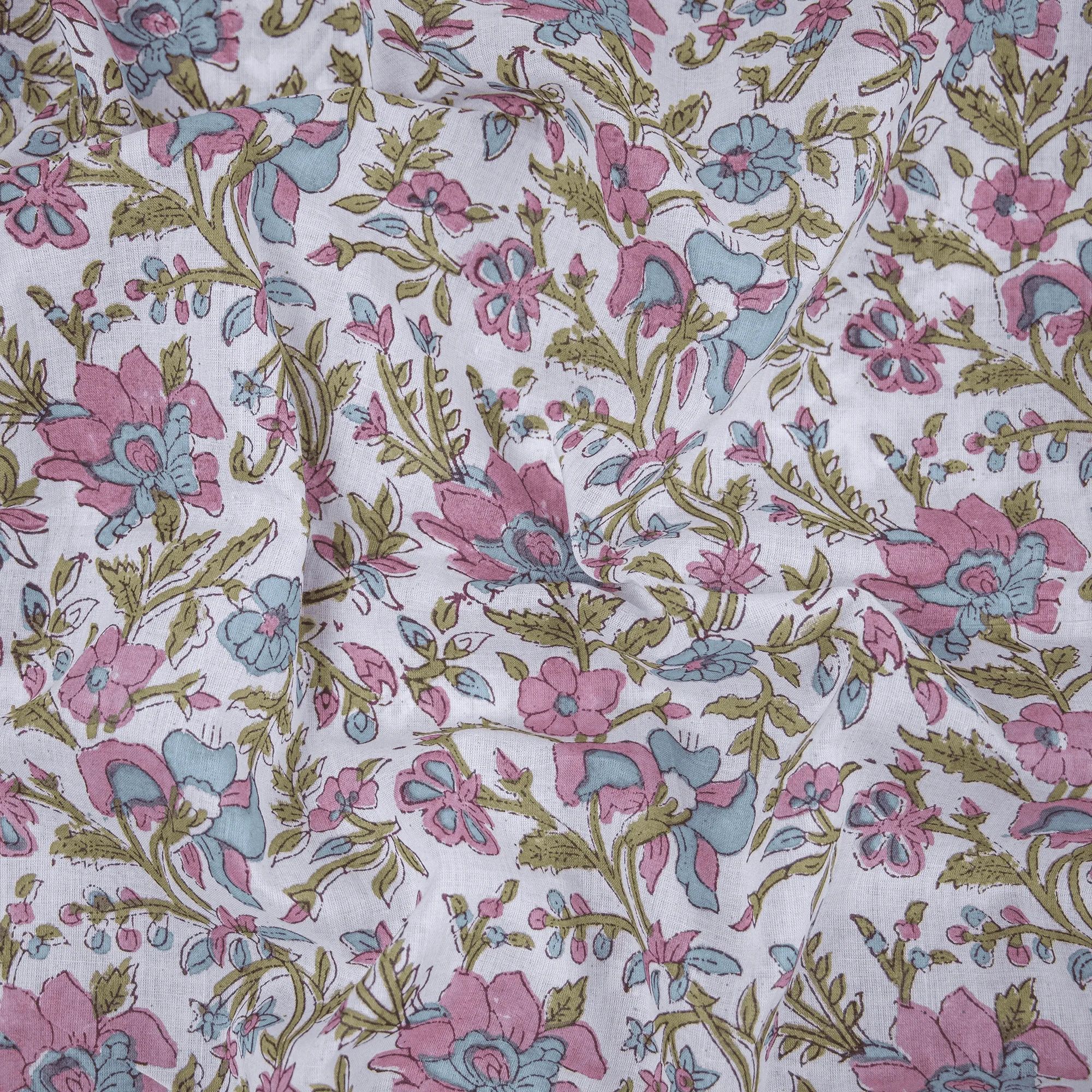 Multicolor Floral Hand Printed Pure Cotton Indian Kurta Fabric Cloth - Image 4