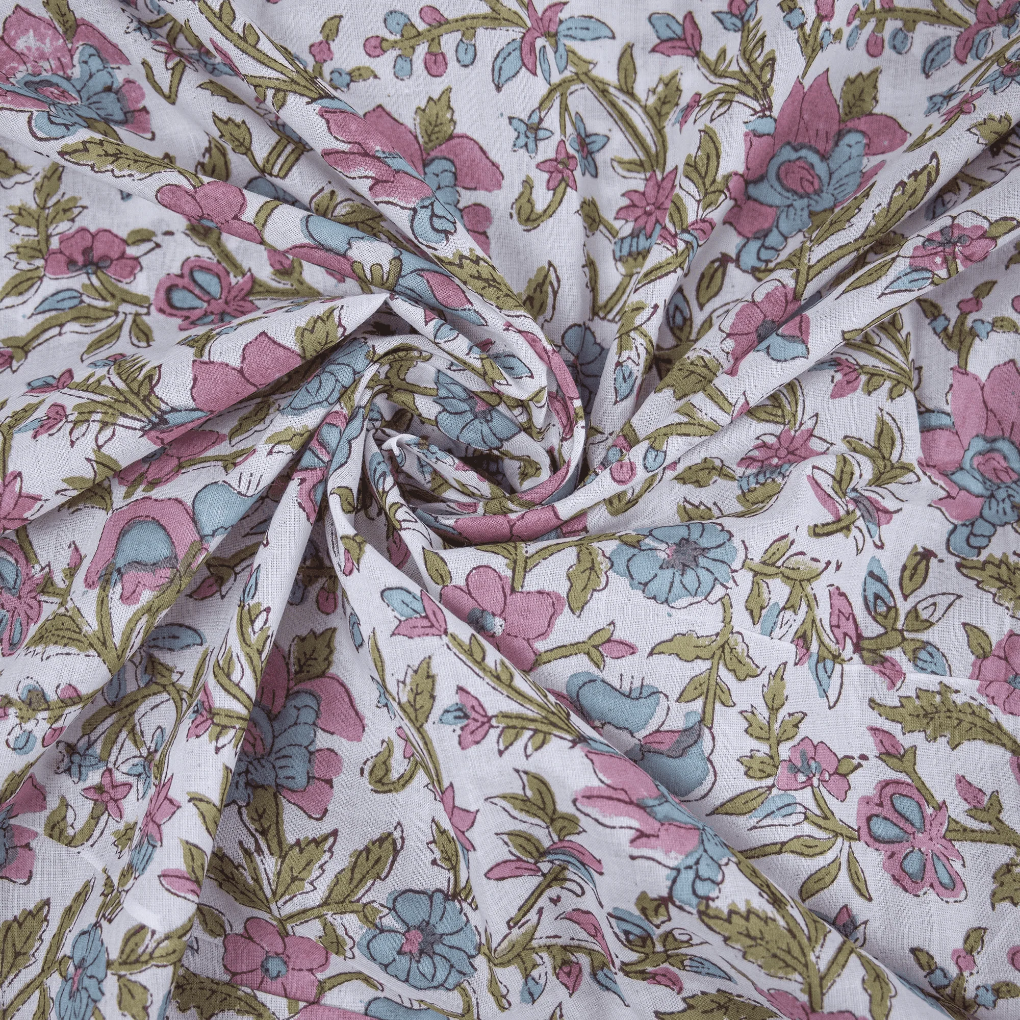 Multicolor Floral Hand Printed Pure Cotton Indian Kurta Fabric Cloth - Image 5
