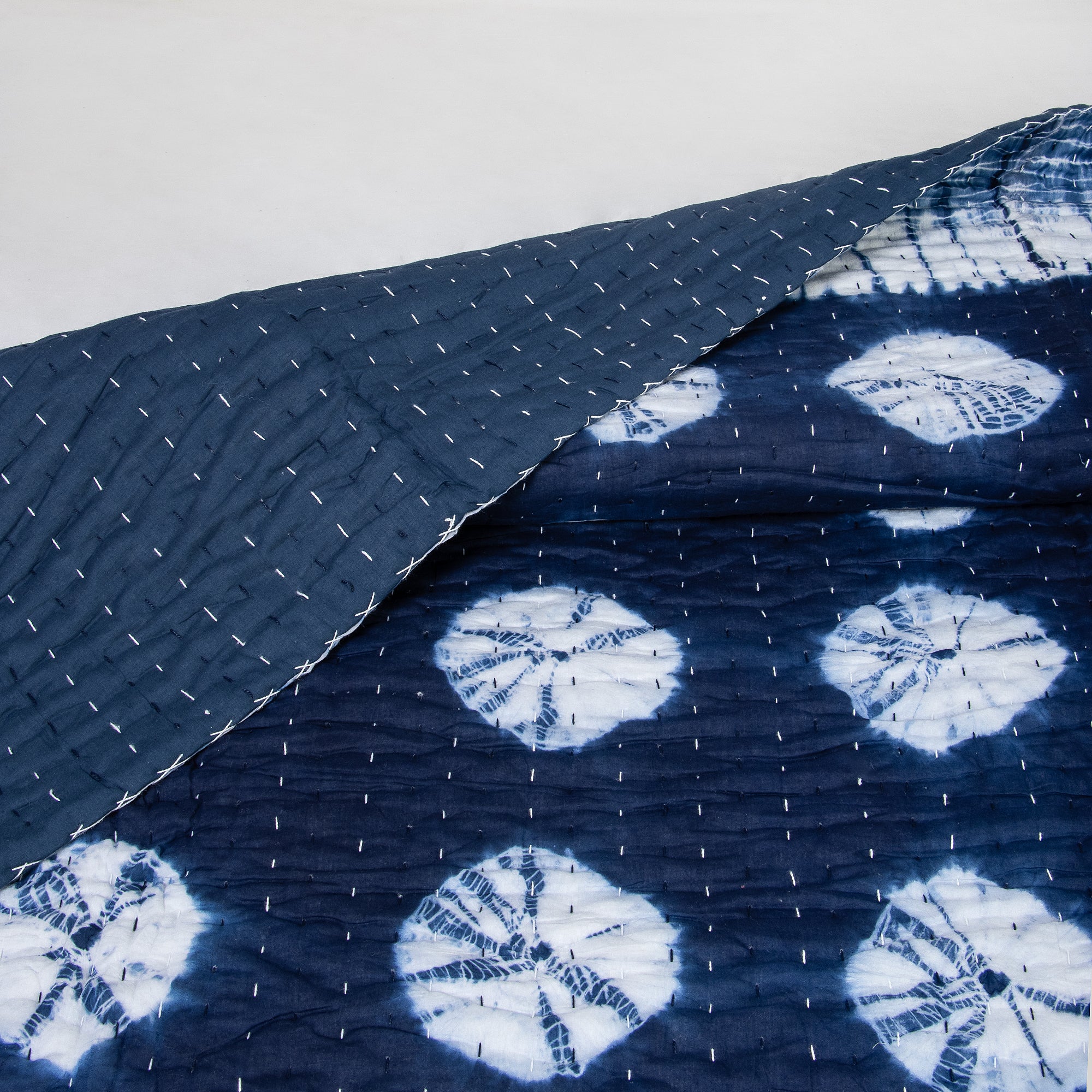Indian Hand Dyed Blue Polkas Dots Kantha quilts - Image 2