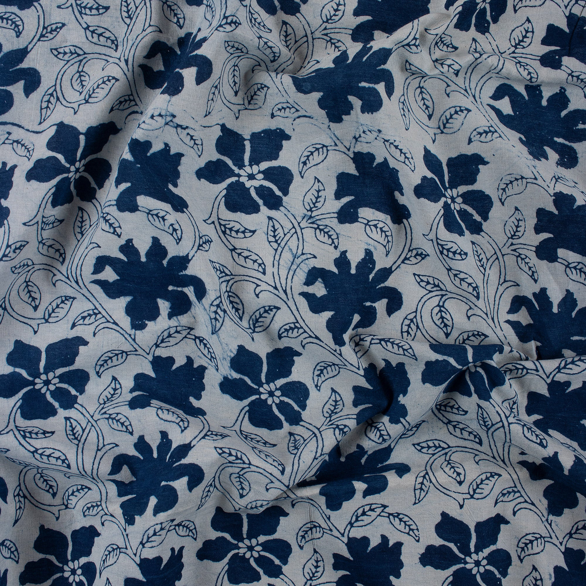 Blue Floral Handmade Block Printed Indian Cotton Fabric Cloth - Image 5