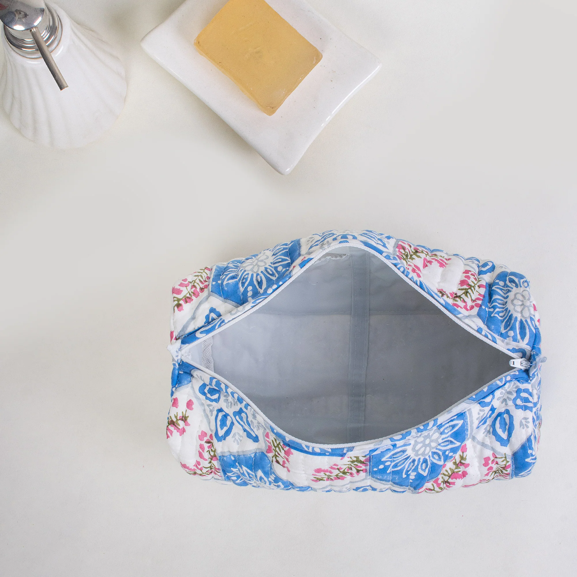 Set of 3 Floral Indian Handcrafted Cotton Toiletry Bag for Women - Image 4