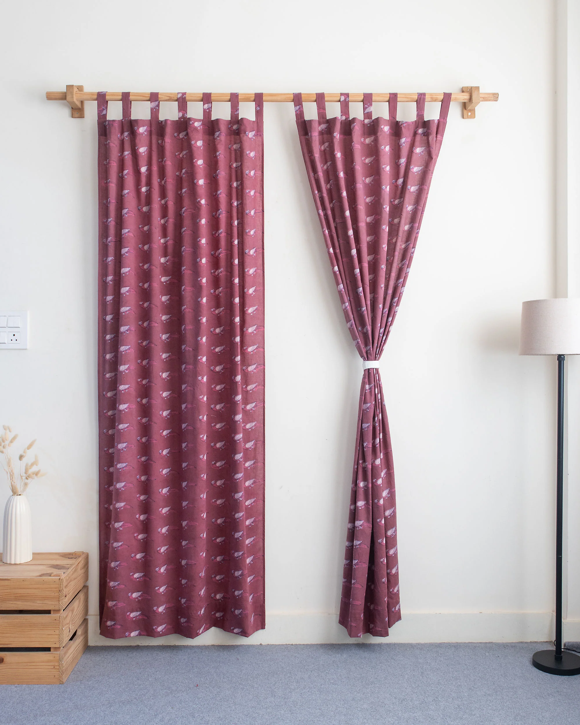 Bird Block Print Cotton Curtains | Bedroom | Home Decor - Image 3