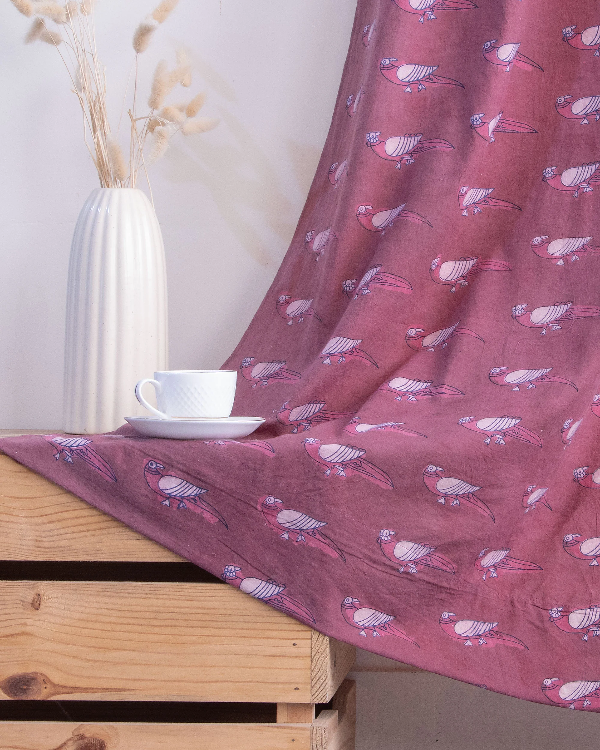 Bird Block Print Cotton Curtains | Bedroom | Home Decor - Image 4
