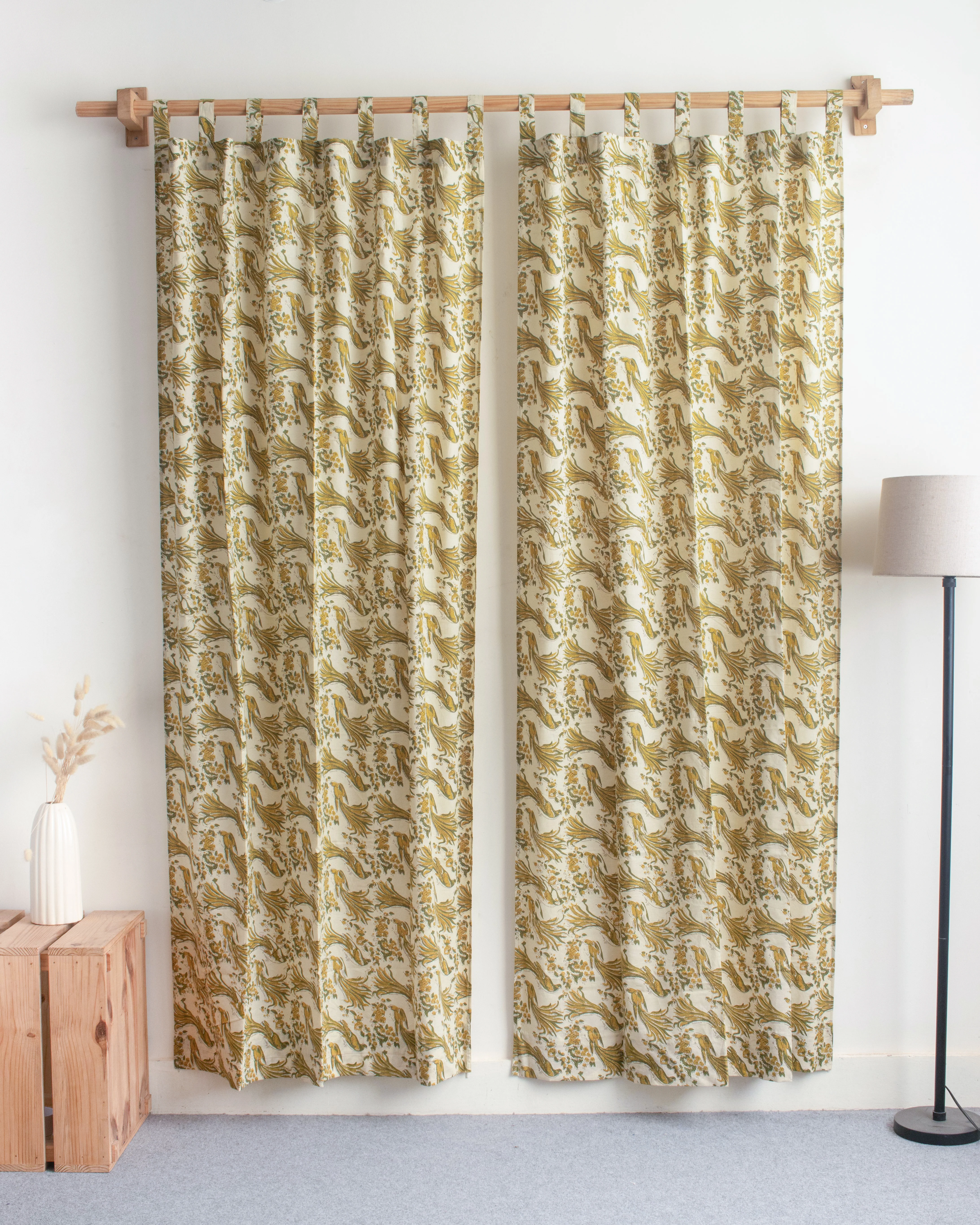 Bird Block Printed Cotton Drapes for Bedroom - Image 2