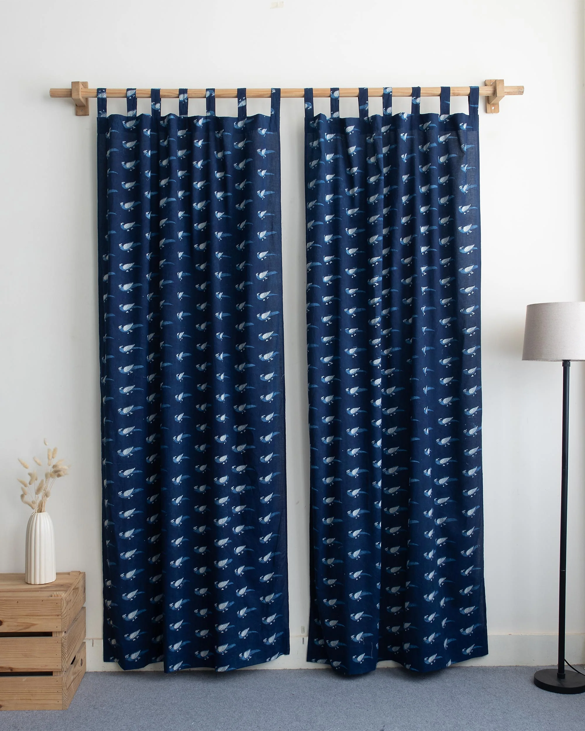 Bird Hand Block Printed Pure Cotton Curtains - Image 2