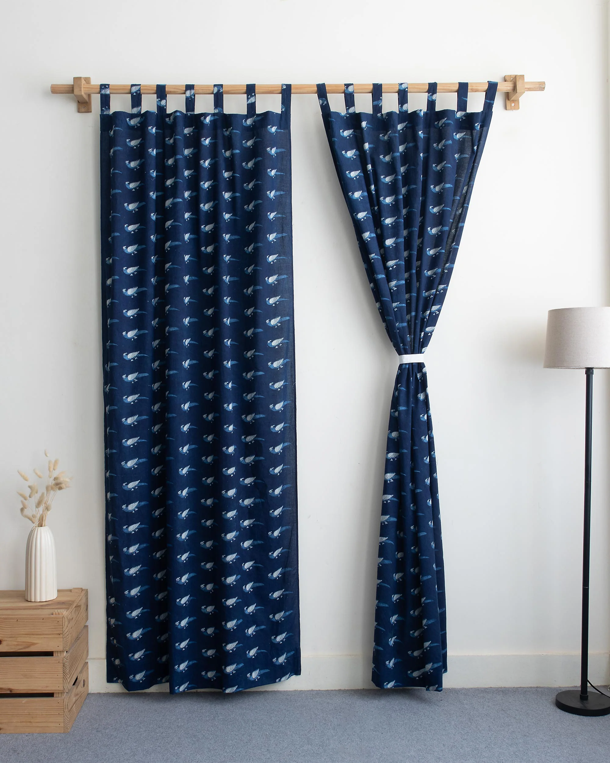 Bird Hand Block Printed Pure Cotton Curtains - Image 3