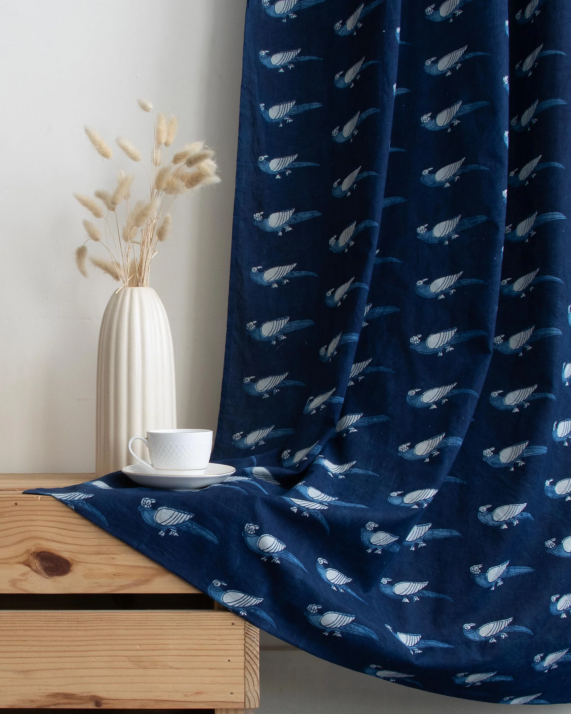 Bird Hand Block Printed Pure Cotton Curtains - Image 4