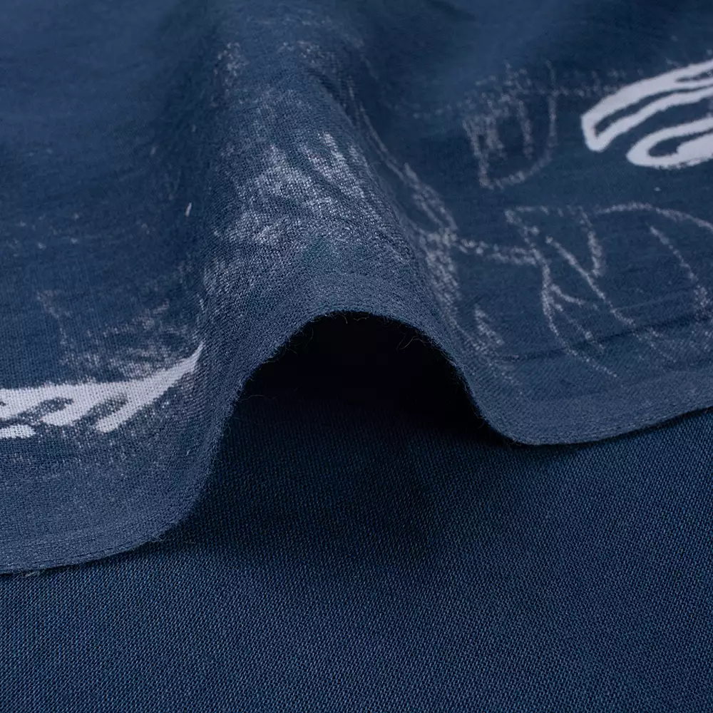 Bird Print Hand Block Cotton Blue Discharge Fabric by the Yard - Image 2