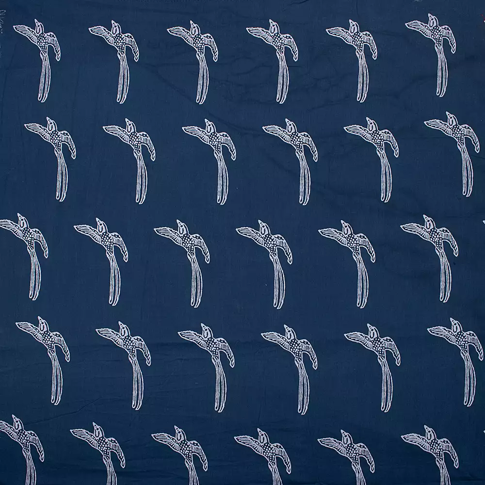 Bird Print Hand Block Cotton Blue Discharge Fabric by the Yard - Image 5