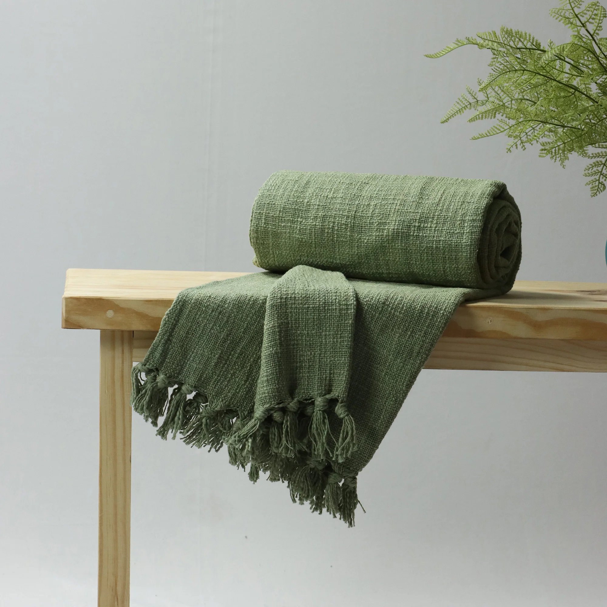 Decorative Handcrafted Solid Pure Cotton Throw Blanket - Image 3