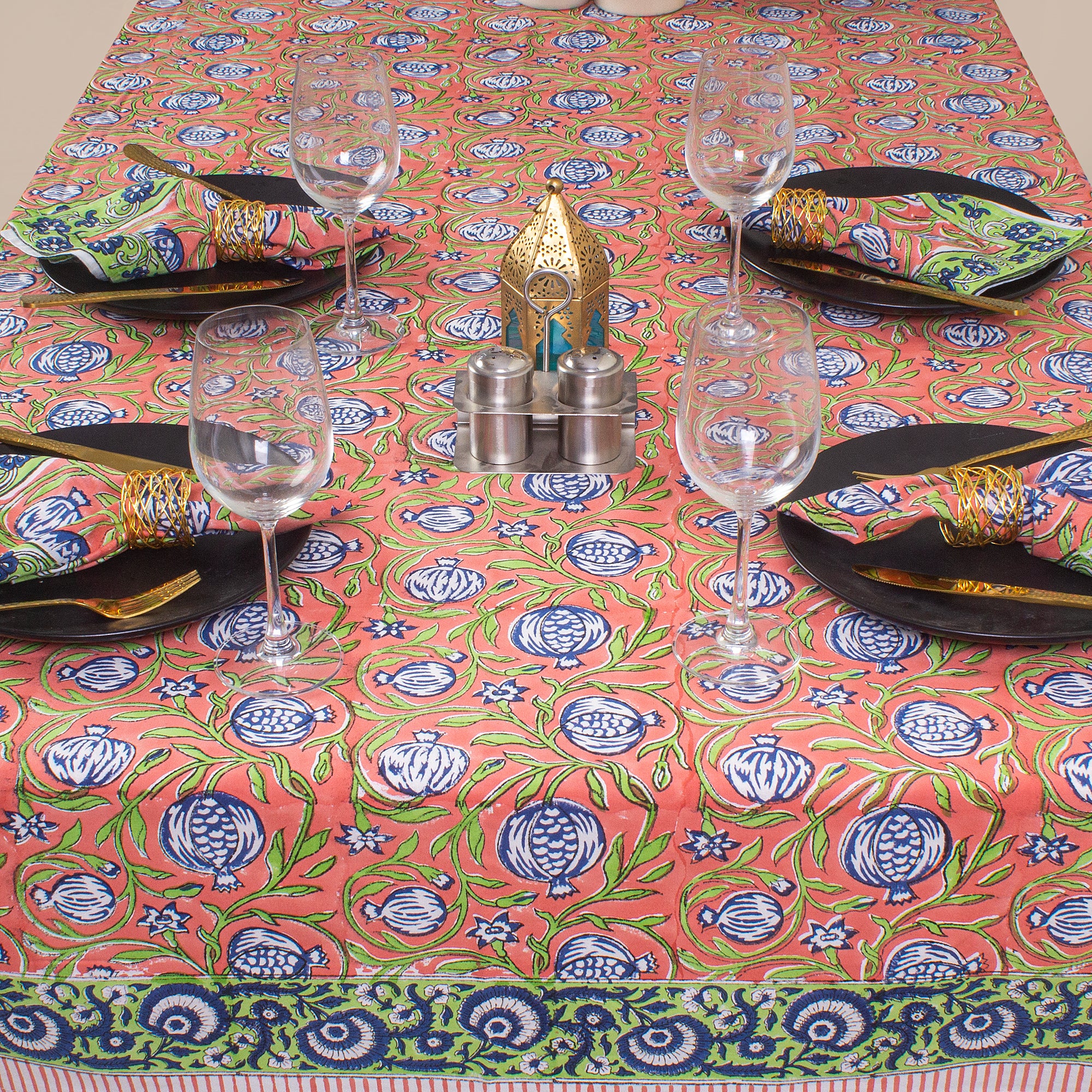 Stylish Multicolor Hand Block Printed Floral Cotton Tablecloth - Image 3
