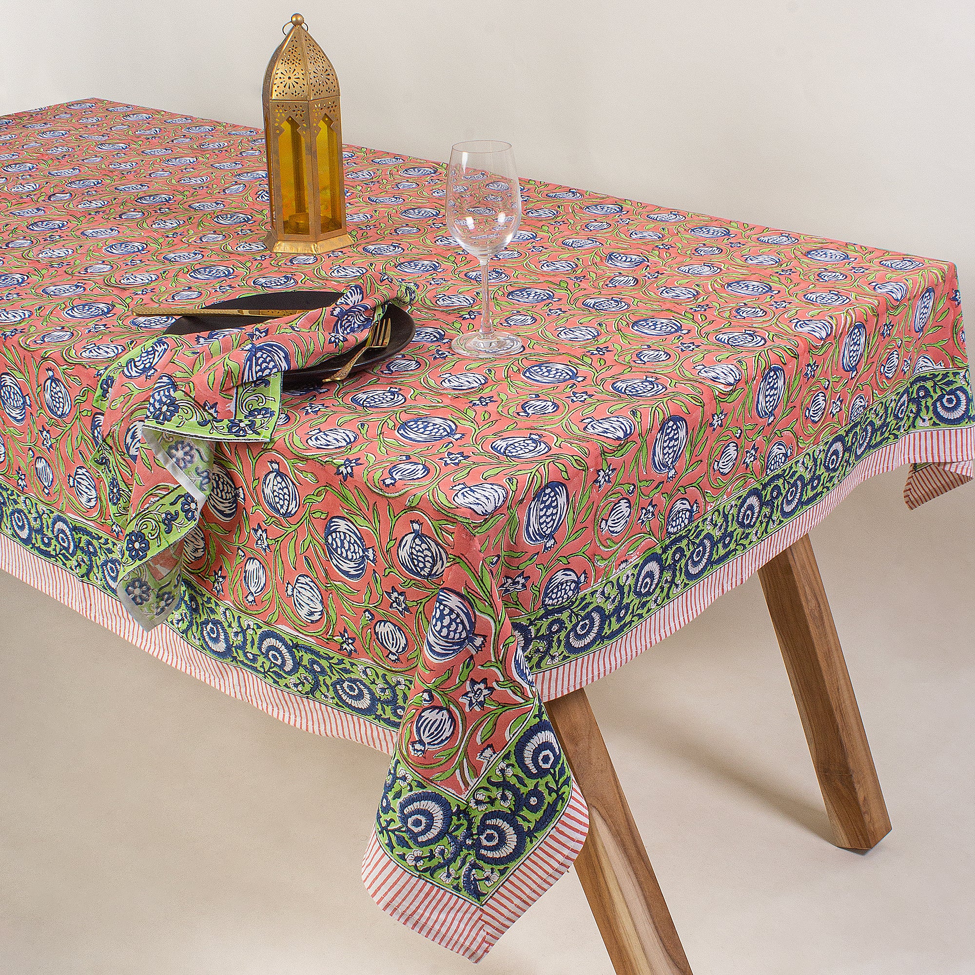 Stylish Multicolor Hand Block Printed Floral Cotton Tablecloth - Image 4