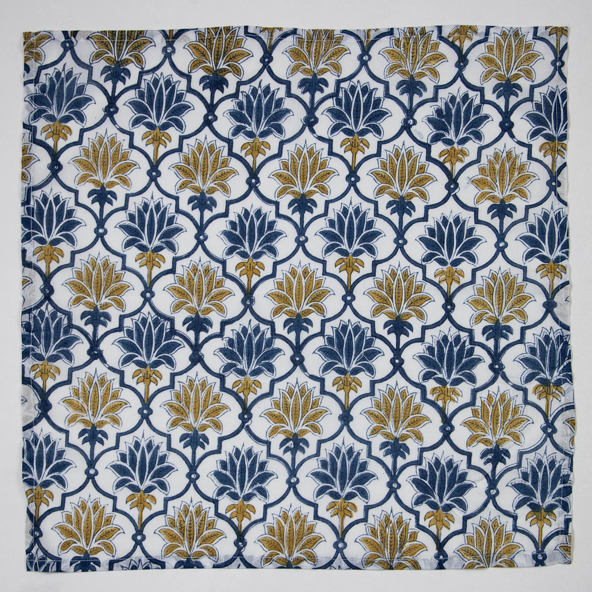 Modern Floral Block Printed Handmade Cotton Cloth Napkins - Image 6