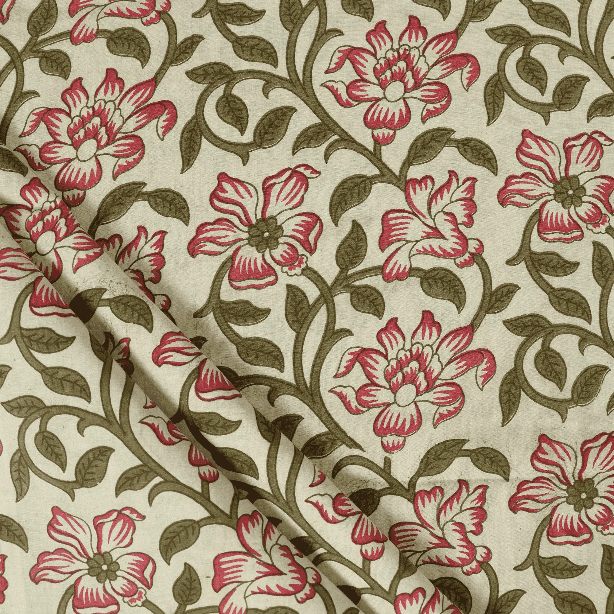 Indian Floral Hand Blocked Pure Cotton Light weighted Printed Fabric Cloth