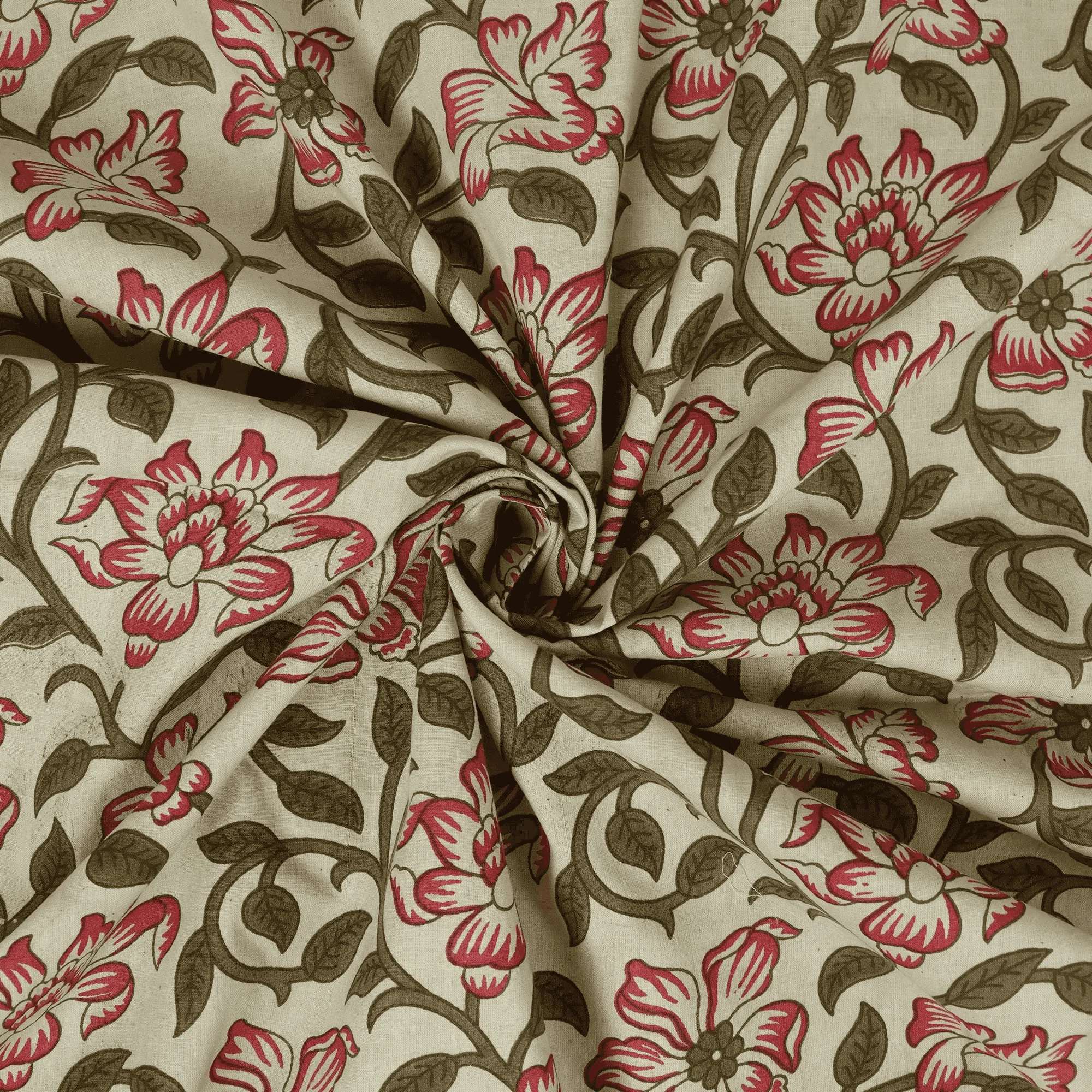 Indian Floral Hand Blocked Pure Cotton Light weighted Printed Fabric Cloth - Image 4