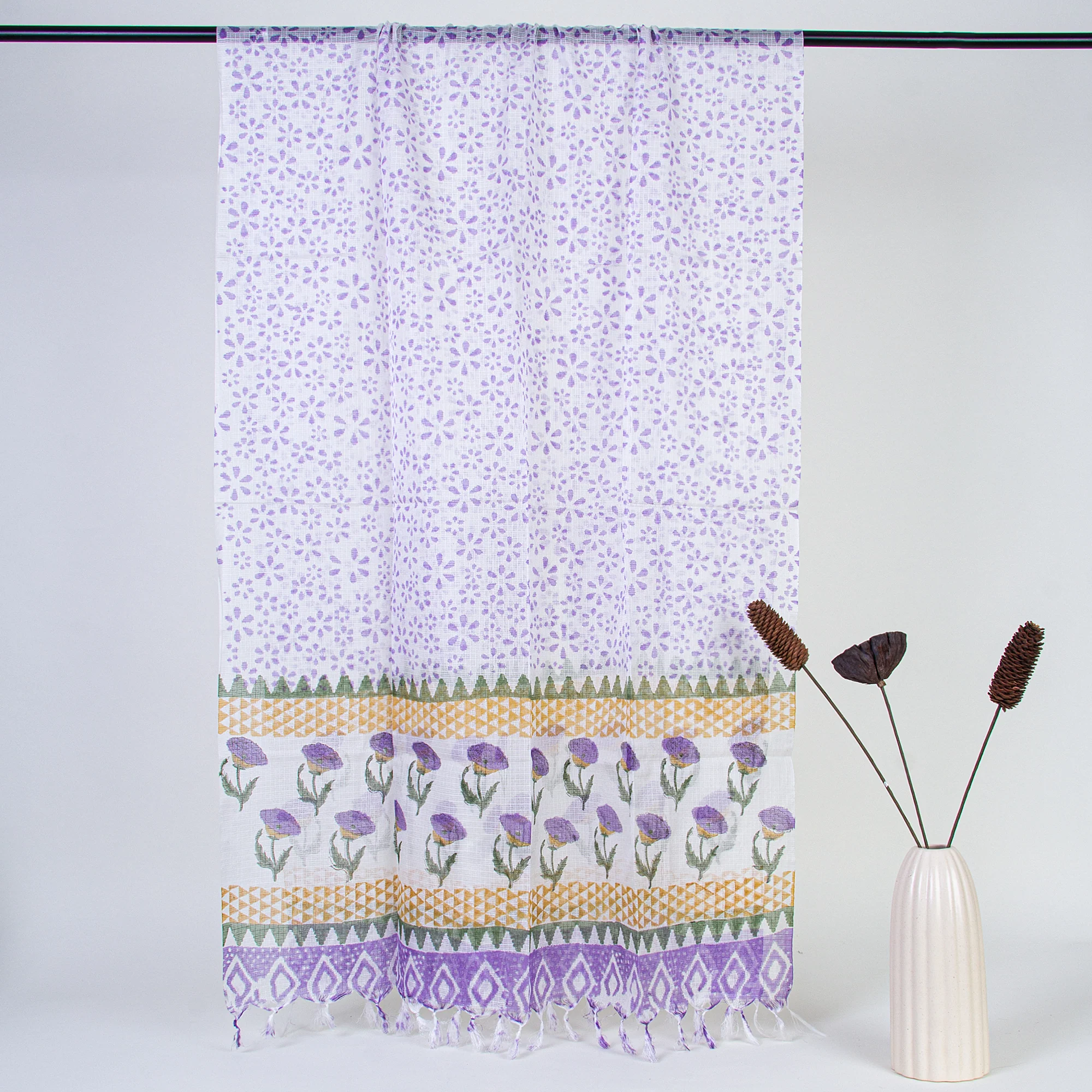 Women Unstitched salwar Suit Set Kota Doria Dupatta Purple Flower Design - Image 3