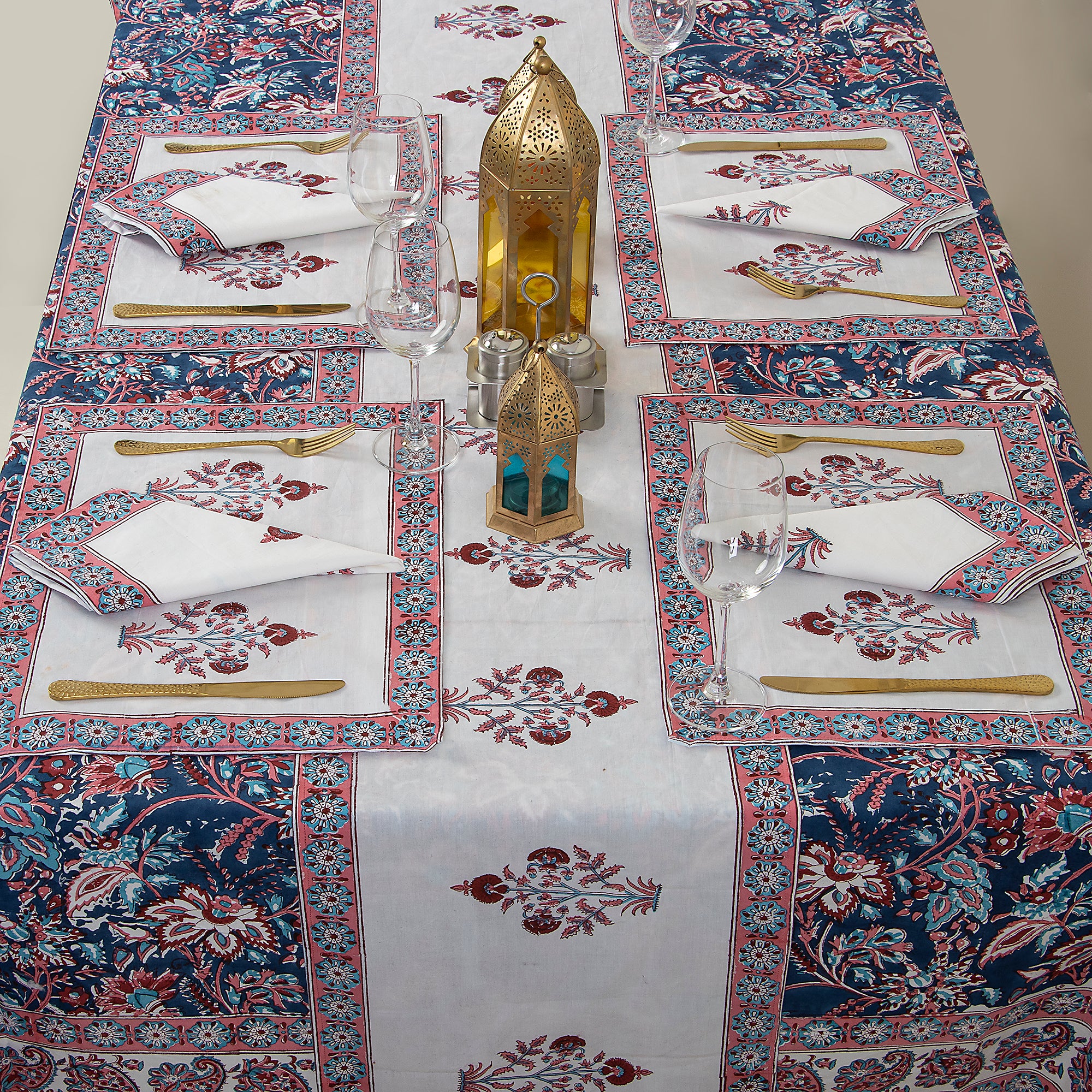 Block Printed Floal Pure Cotton Outdoor Table Covers - Image 2