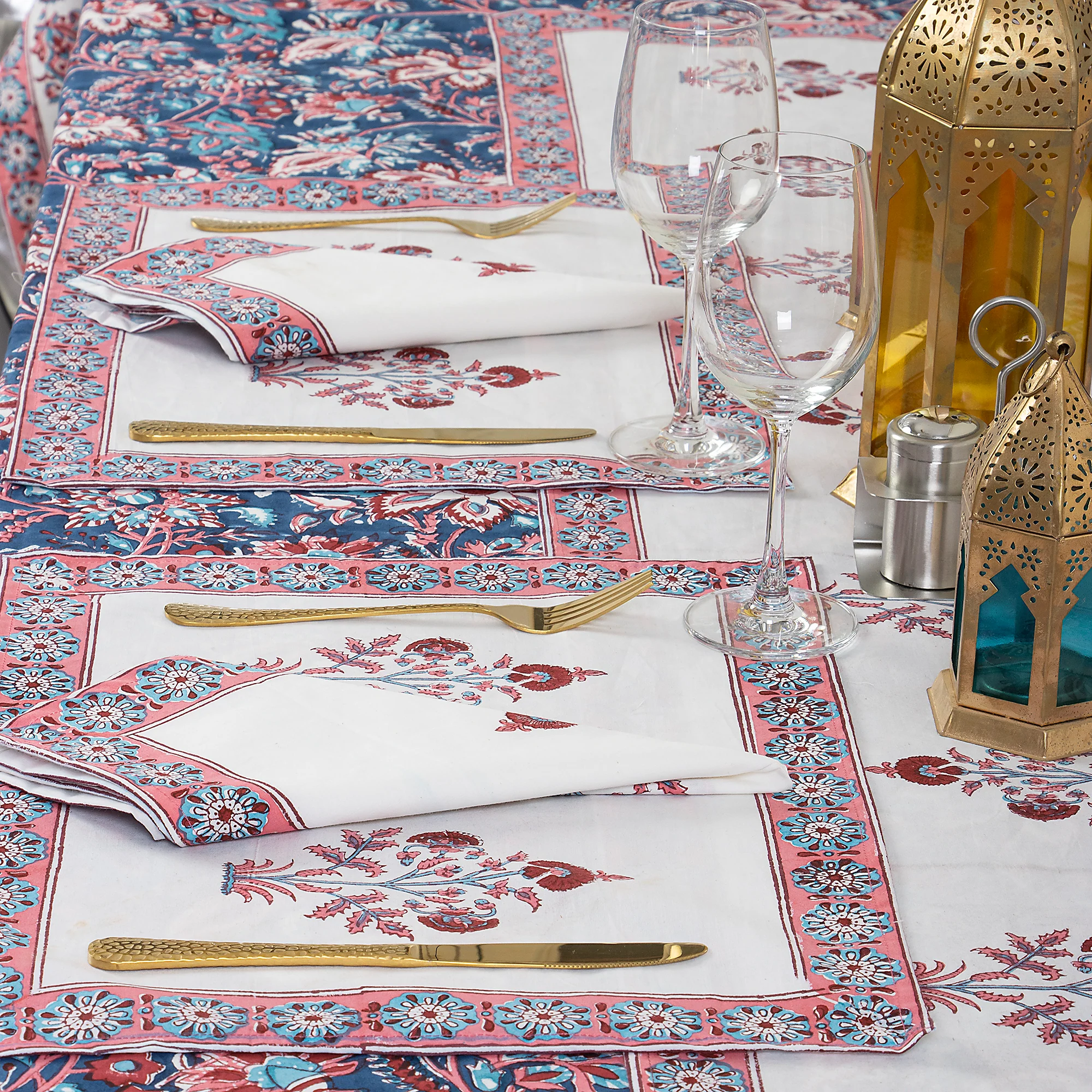 Block Printed Floal Pure Cotton Outdoor Table Covers - Image 3