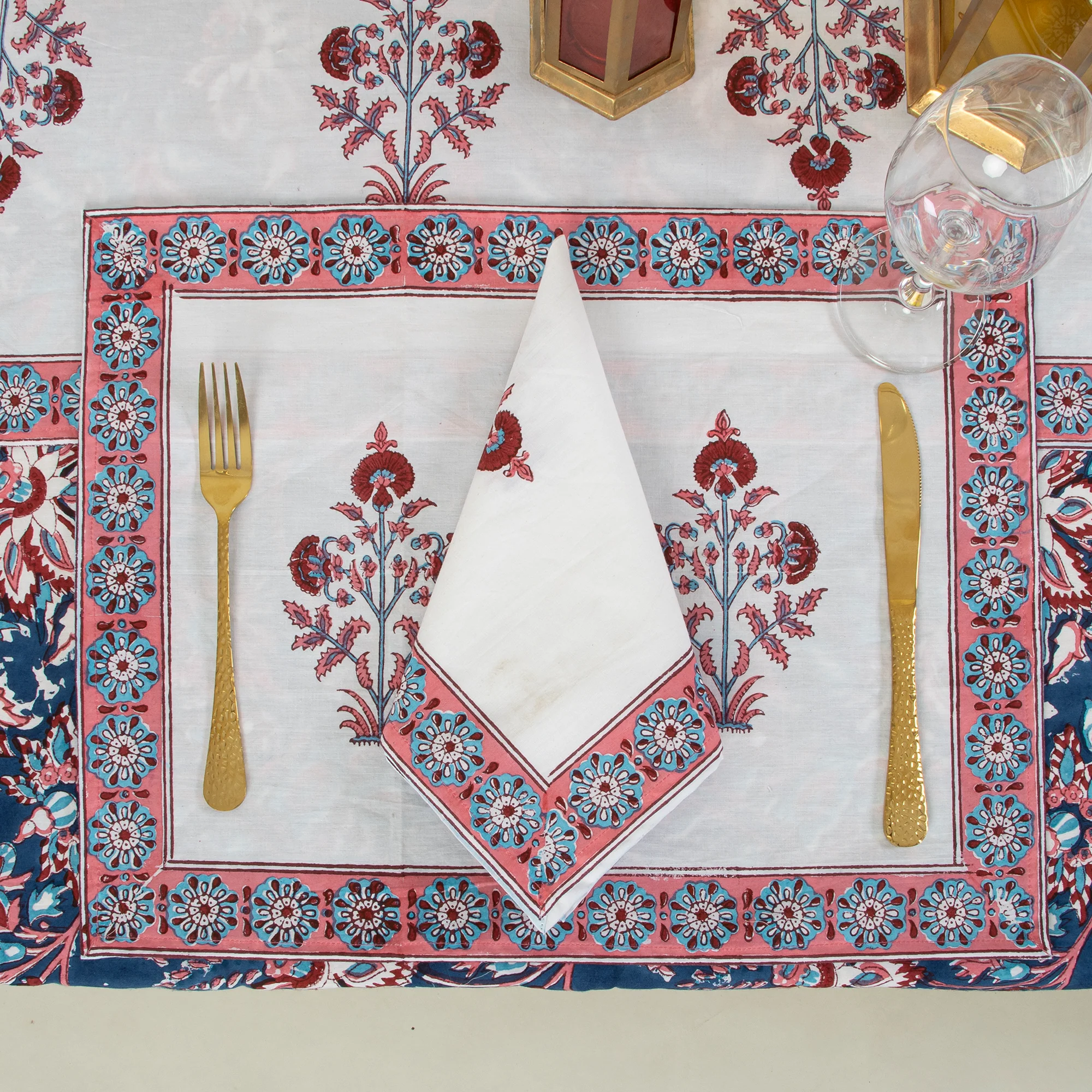 Block Printed Floal Pure Cotton Outdoor Table Covers - Image 4