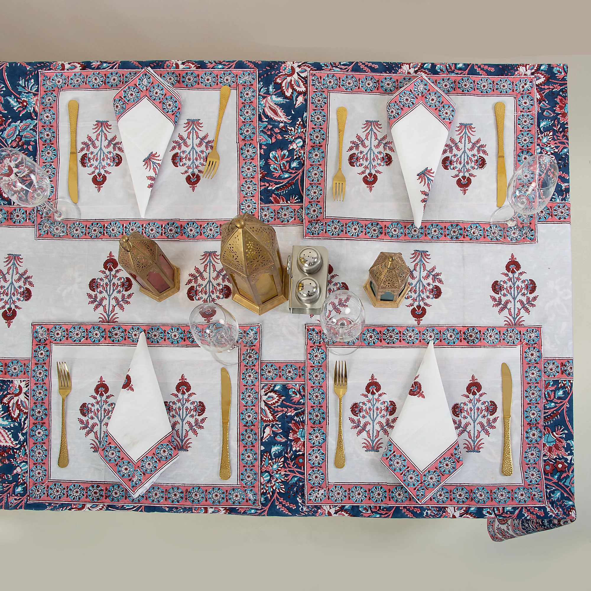 Block Printed Floal Pure Cotton Outdoor Table Covers - Image 5