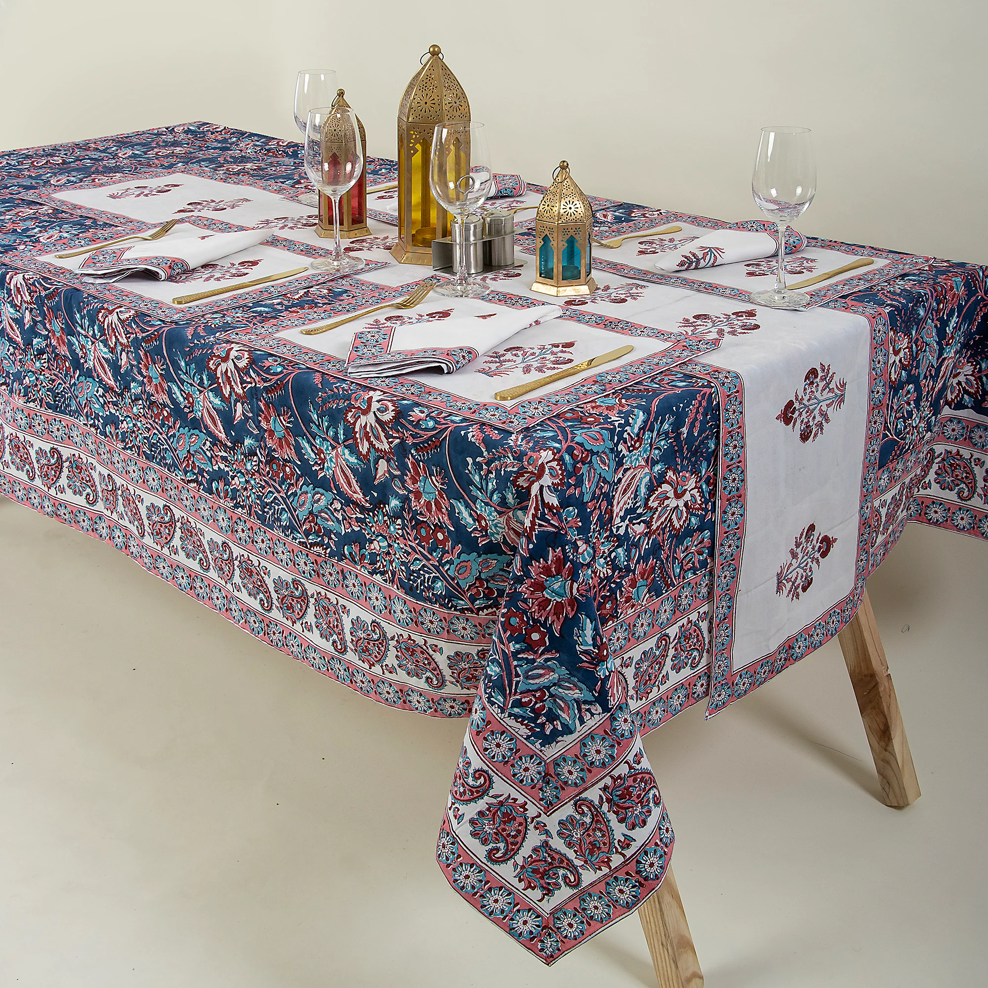 Block Printed Floal Pure Cotton Outdoor Table Covers - Image 6