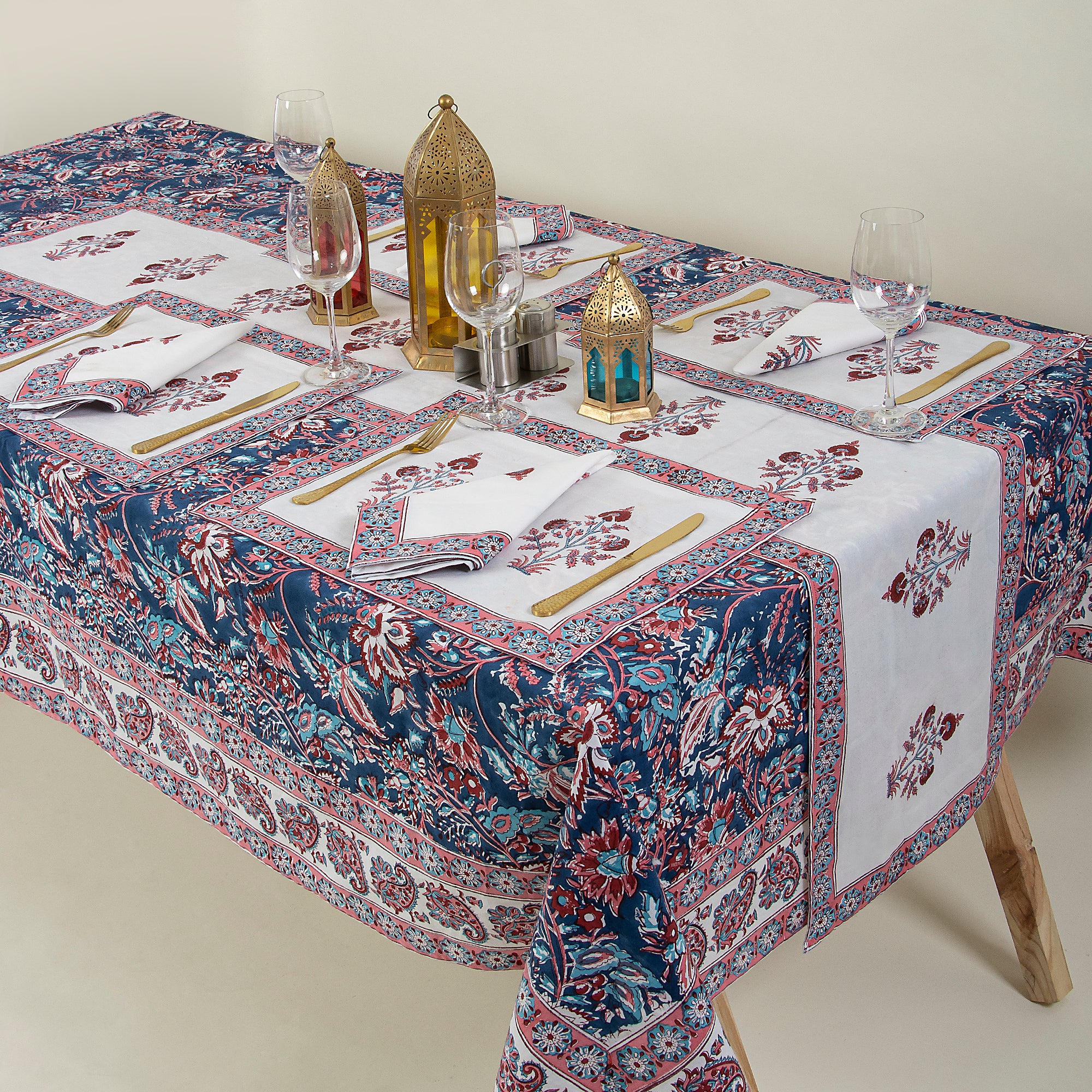 Block Printed Floal Pure Cotton Outdoor Table Covers - Image 7