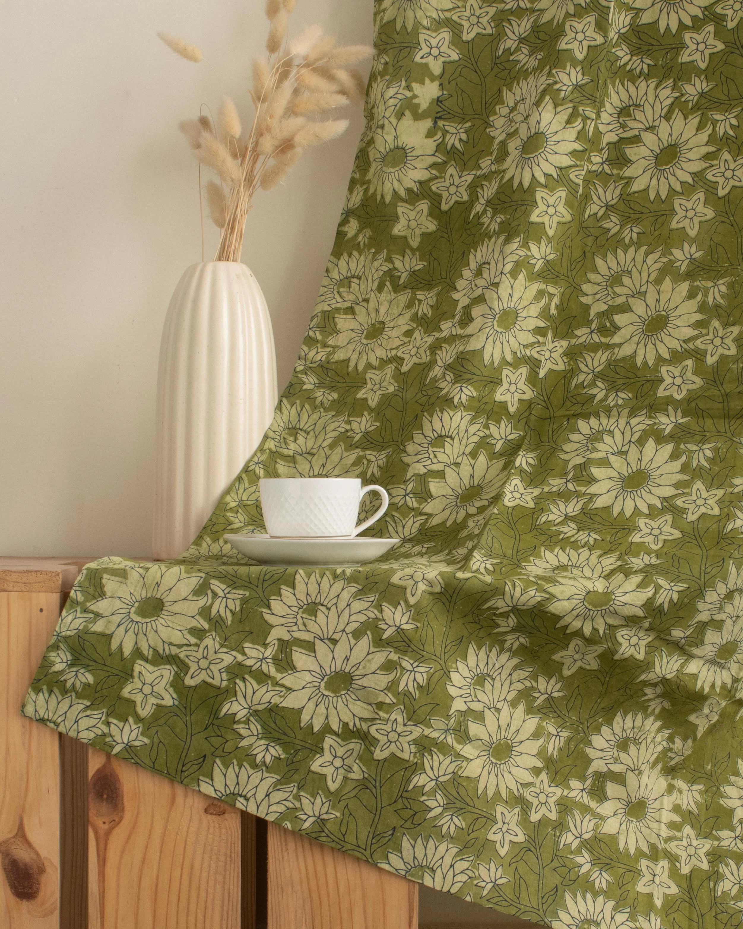 White Floral Block Printed Cotton Drapes for Living Room - Image 4