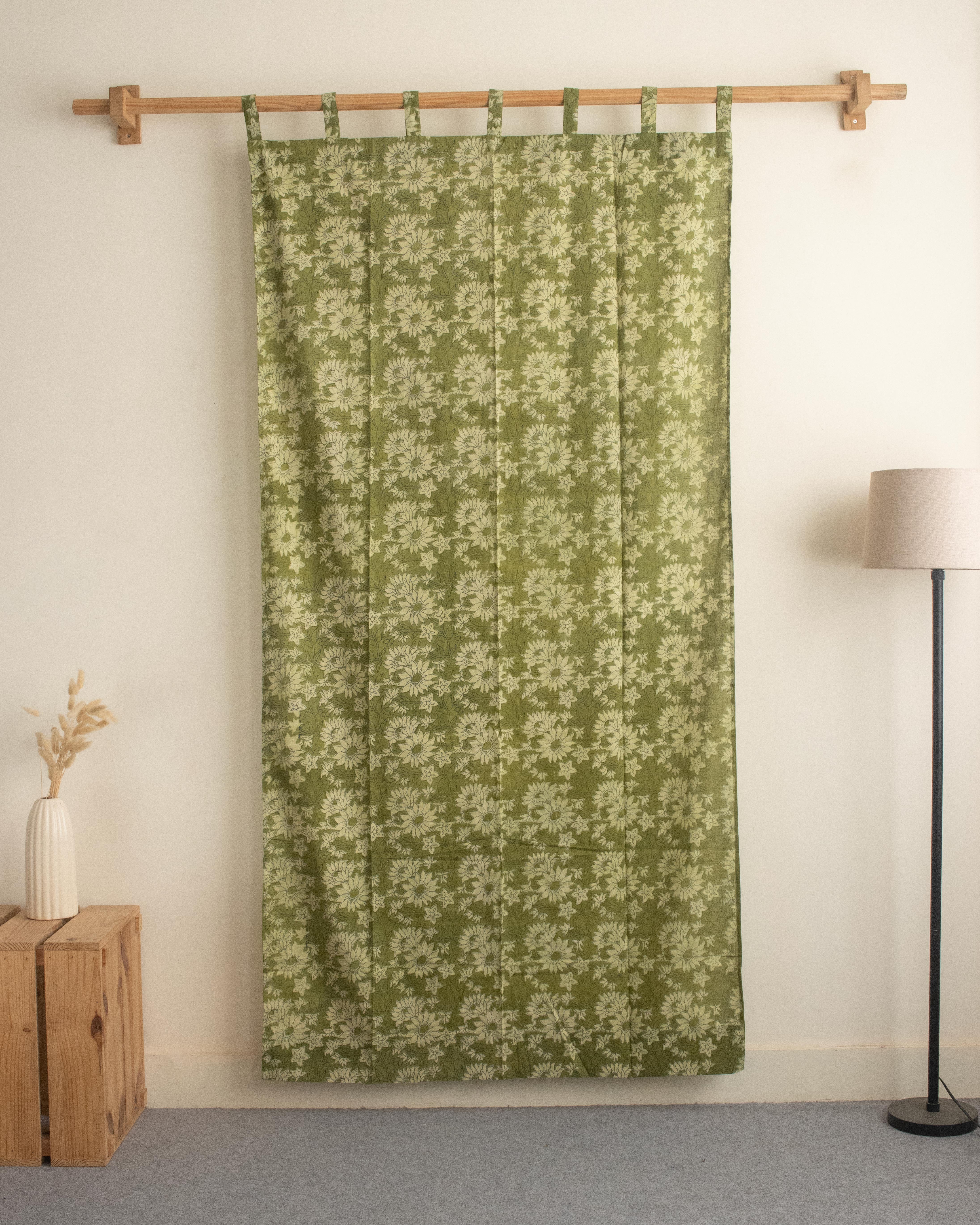 White Floral Block Printed Cotton Drapes for Living Room - Image 5