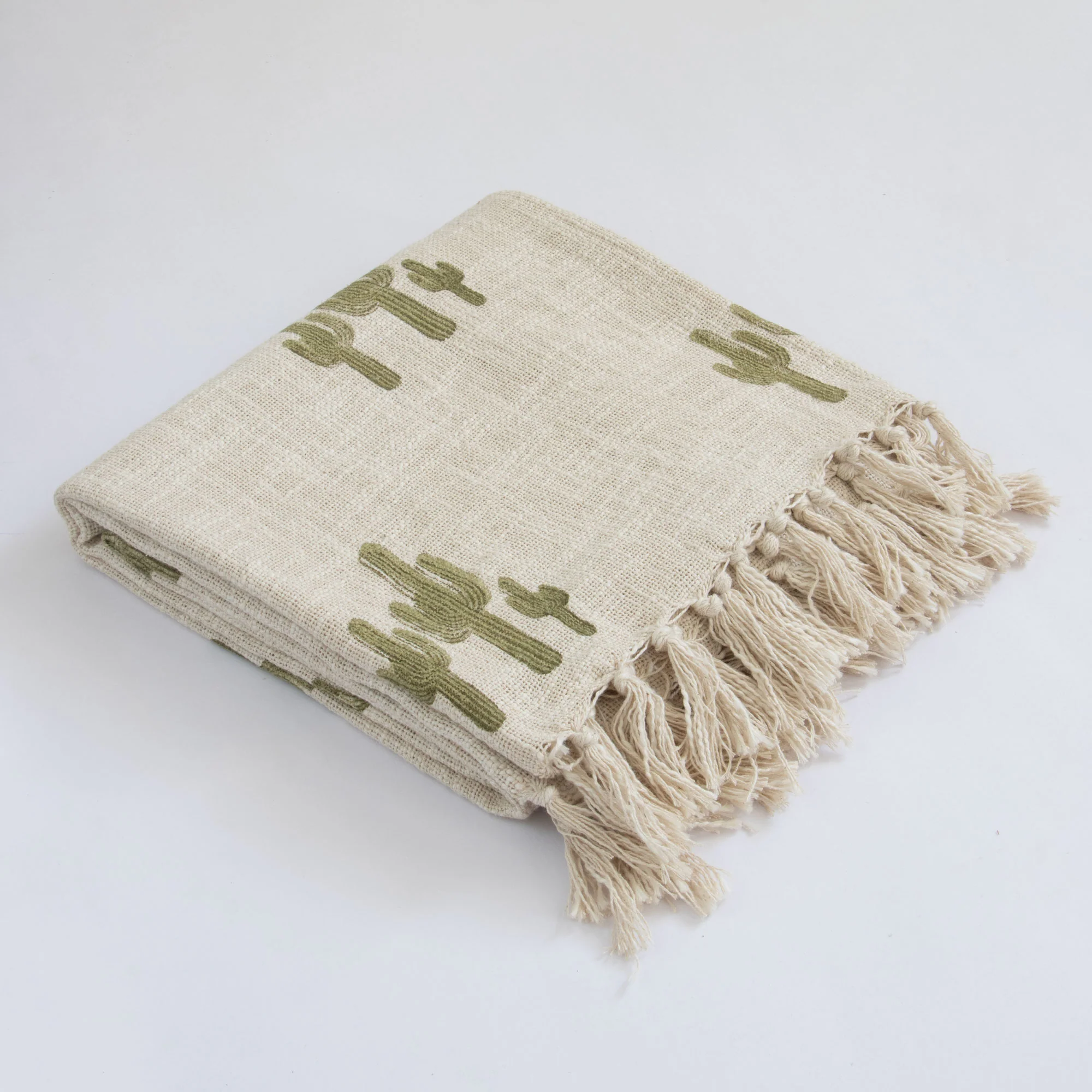 Block Printed Cotton Throw Blanket - Desert Cactus - Image 3