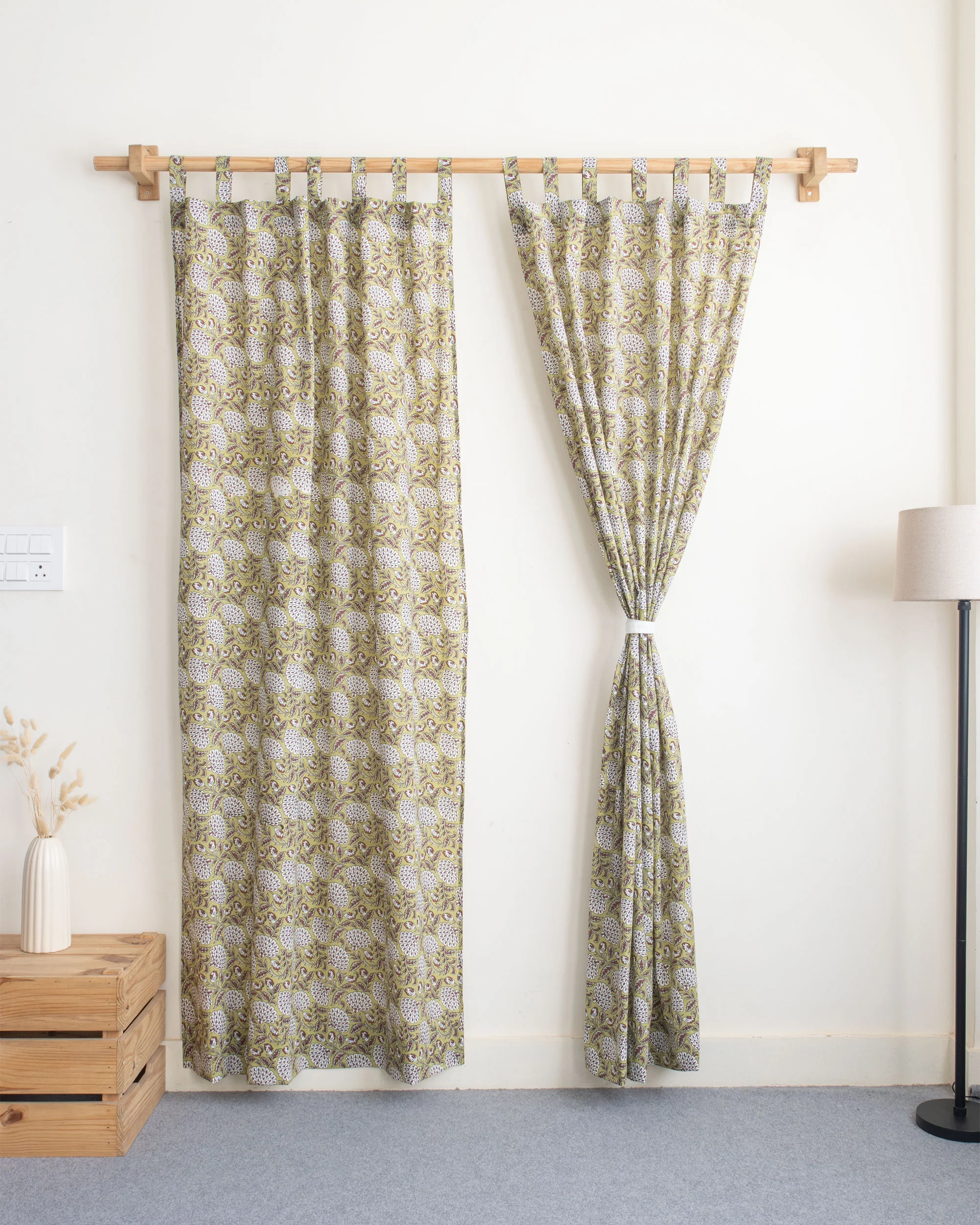 Block Printed Floral Curtains for Door | Home Decor - Image 3