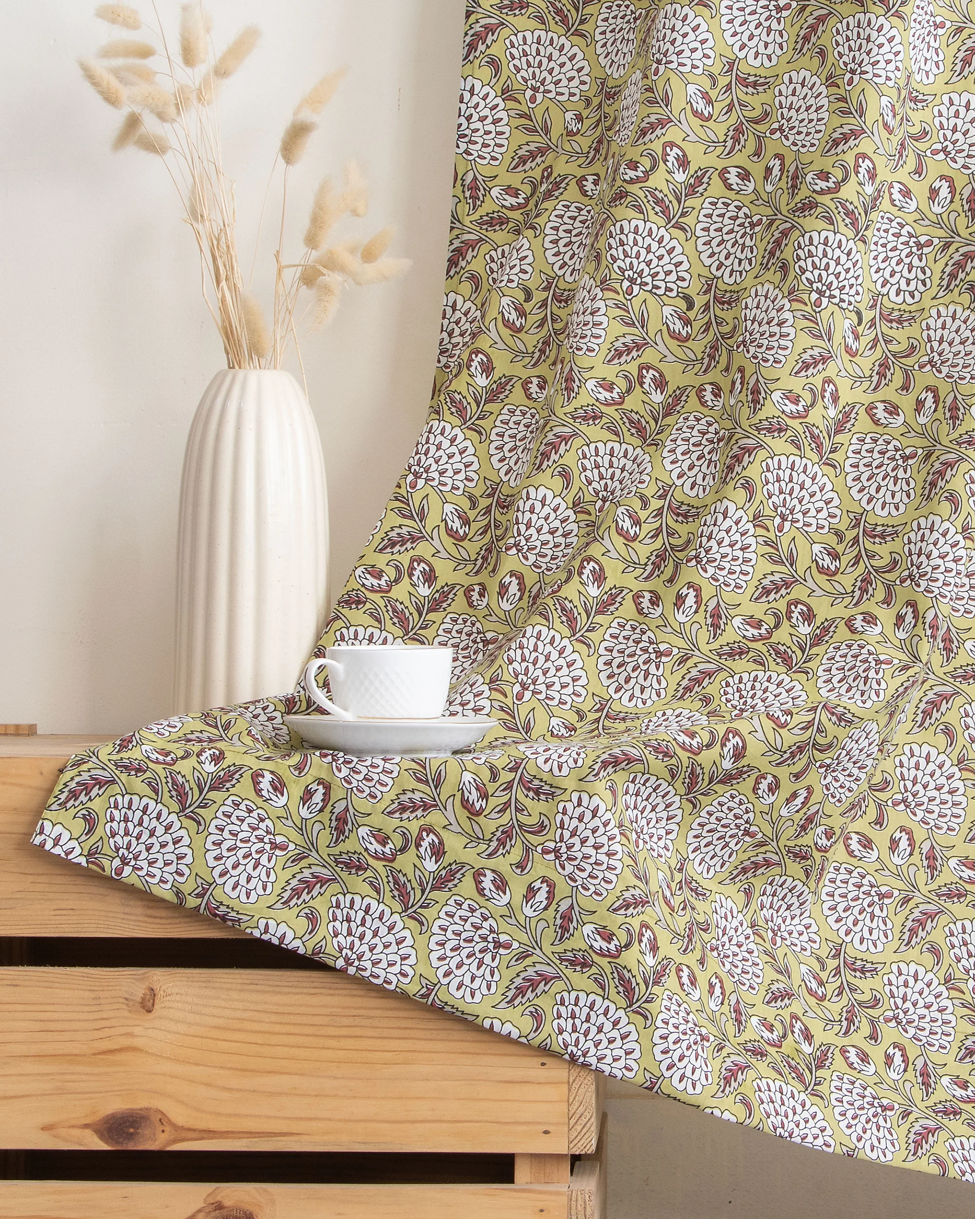 Block Printed Floral Curtains for Door | Home Decor - Image 4