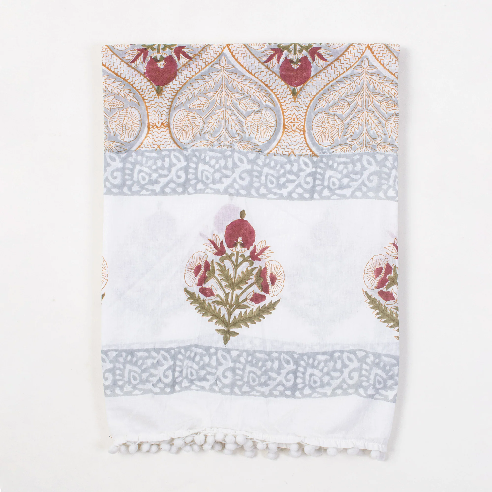 Modern Block Printed Indian Cotton Red Boota Sarong For Ladies - Image 6