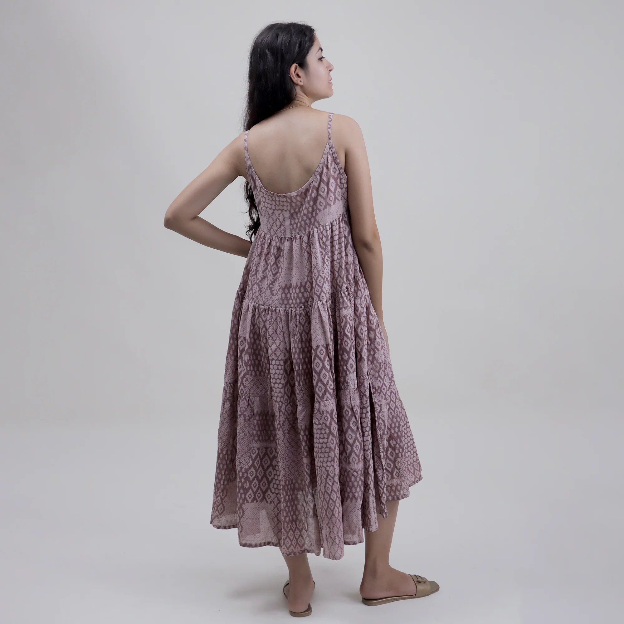 Block Printed Light Weighted Cotton Midi Dress - Image 3