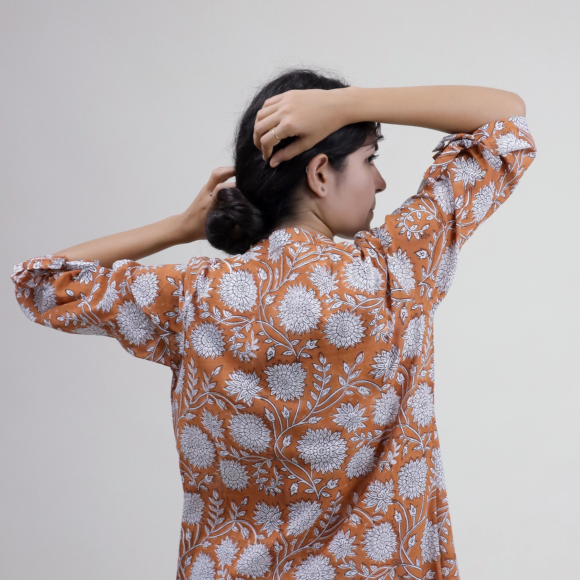 Block Printed Women Floral 3 Piece Shrug Set For Events - Image 5