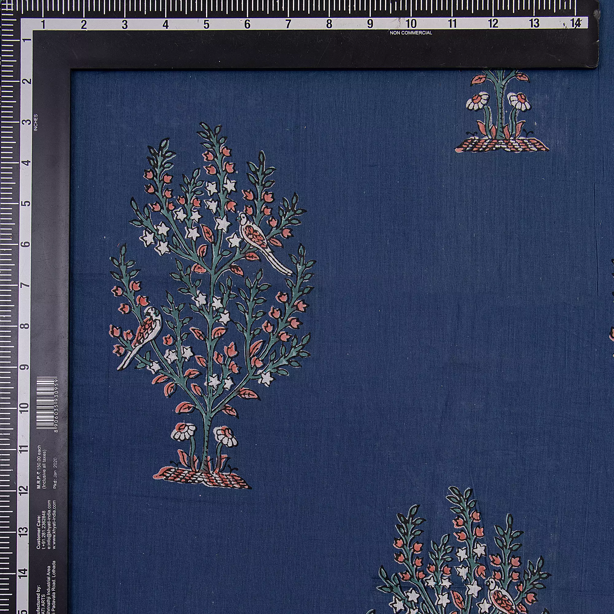 Blue Boota Hand Block Printed Fabric - Image 3