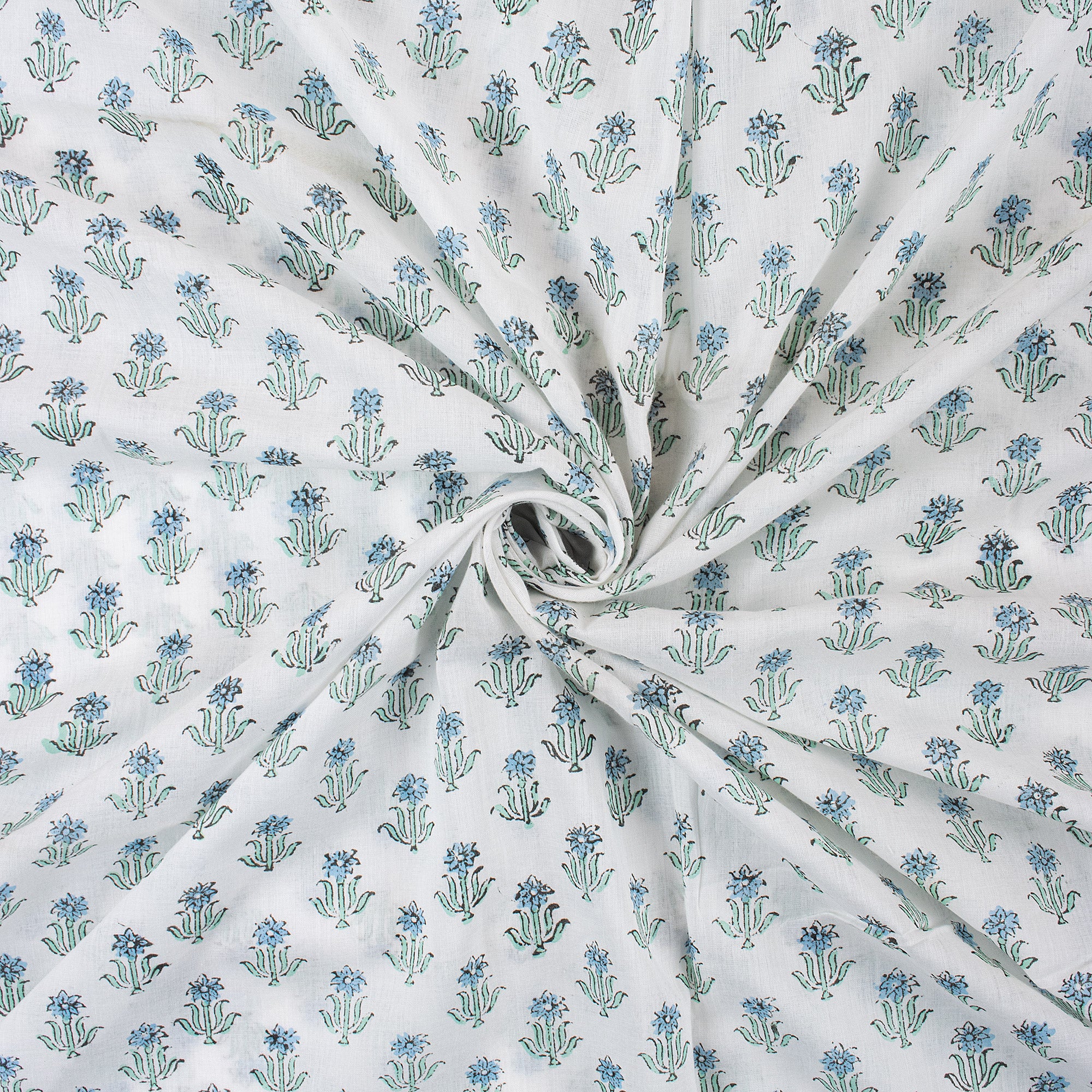 Booti Block Printed Pure Cotton Indian Fabric - Image 4