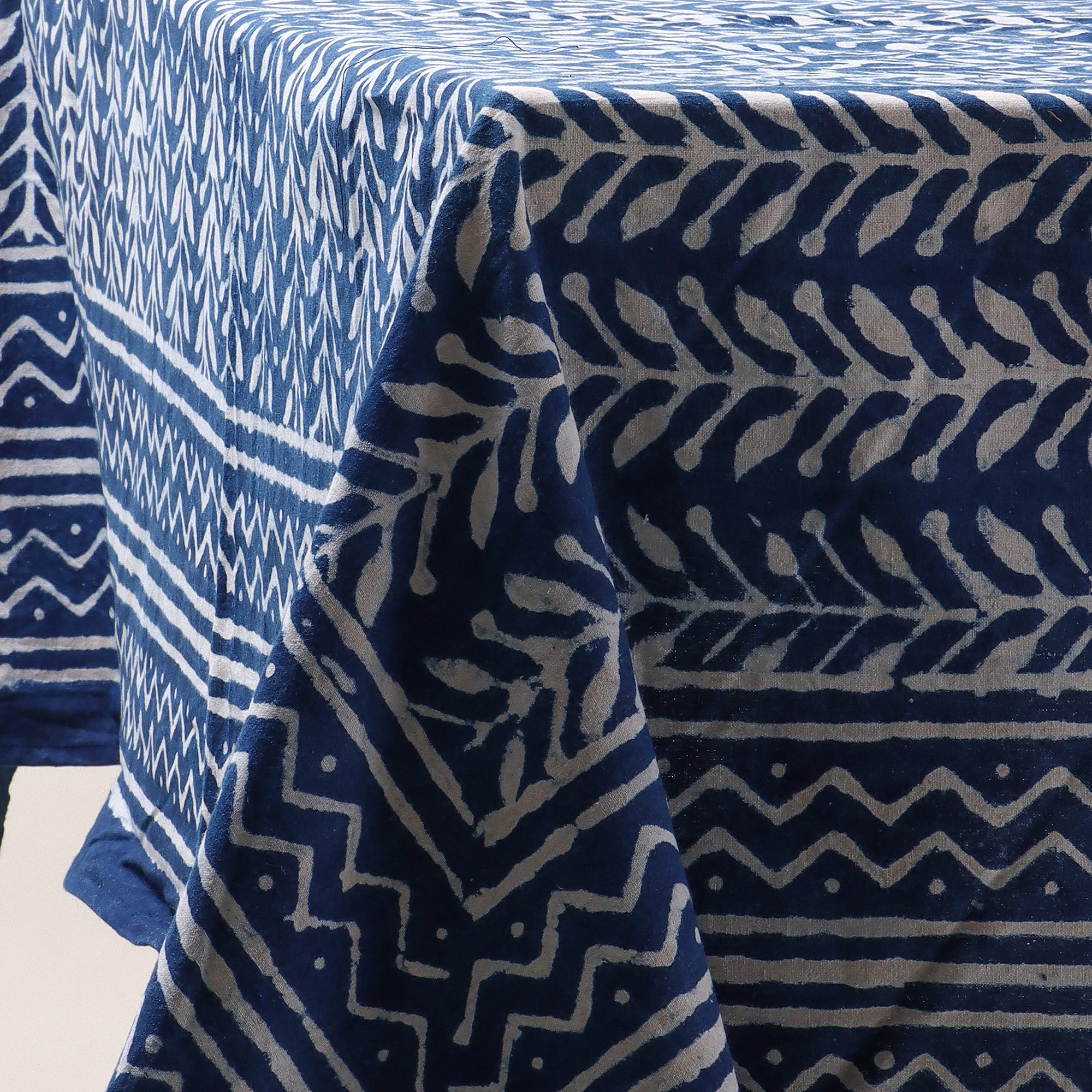 Blue Cotton Hand Block Printed Dining Table Cloth - Image 5