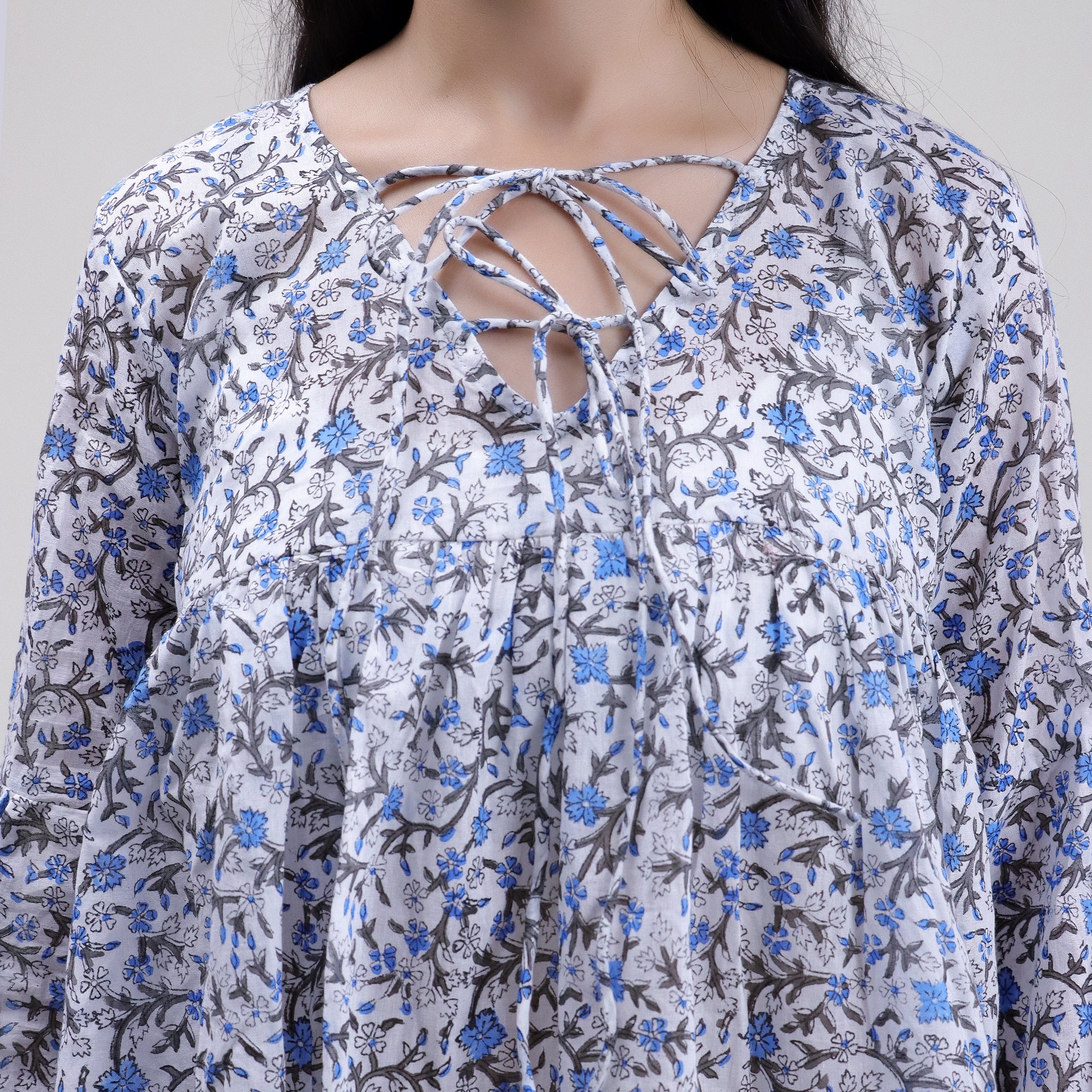 Floral Block Printed Cotton Women's Top - Image 3