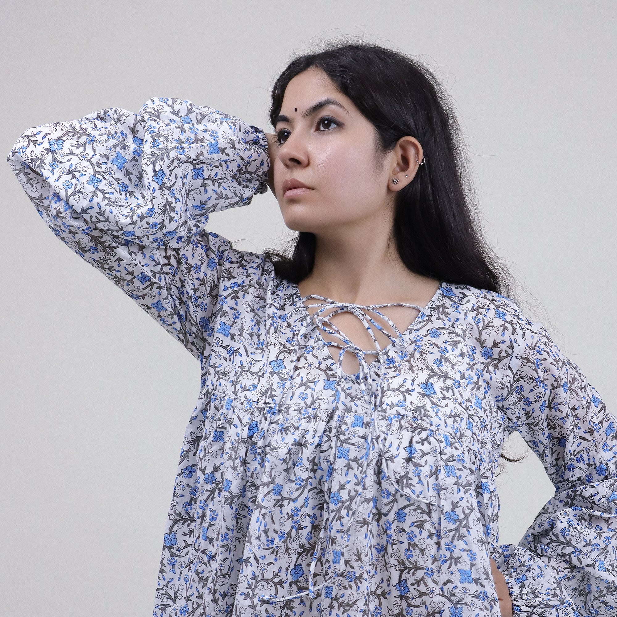 Floral Block Printed Cotton Women's Top - Image 4